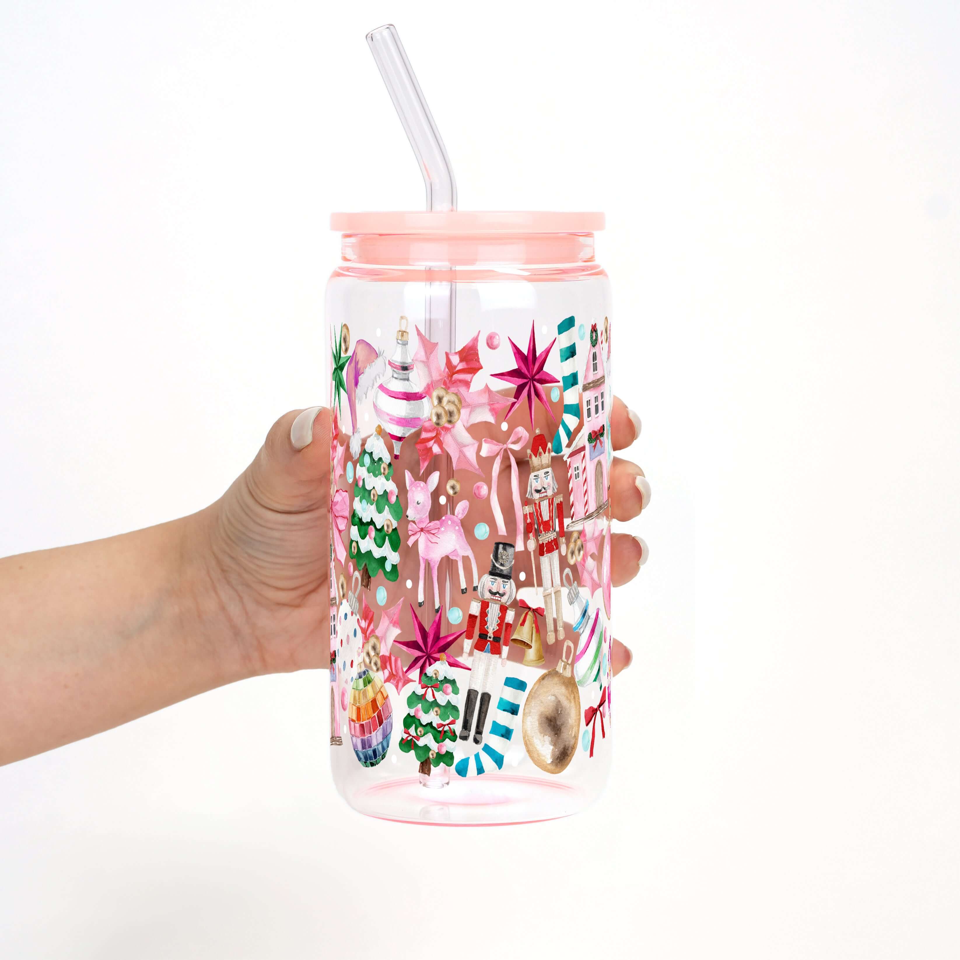 Whimsical Christmas Cup with Lid & Straw