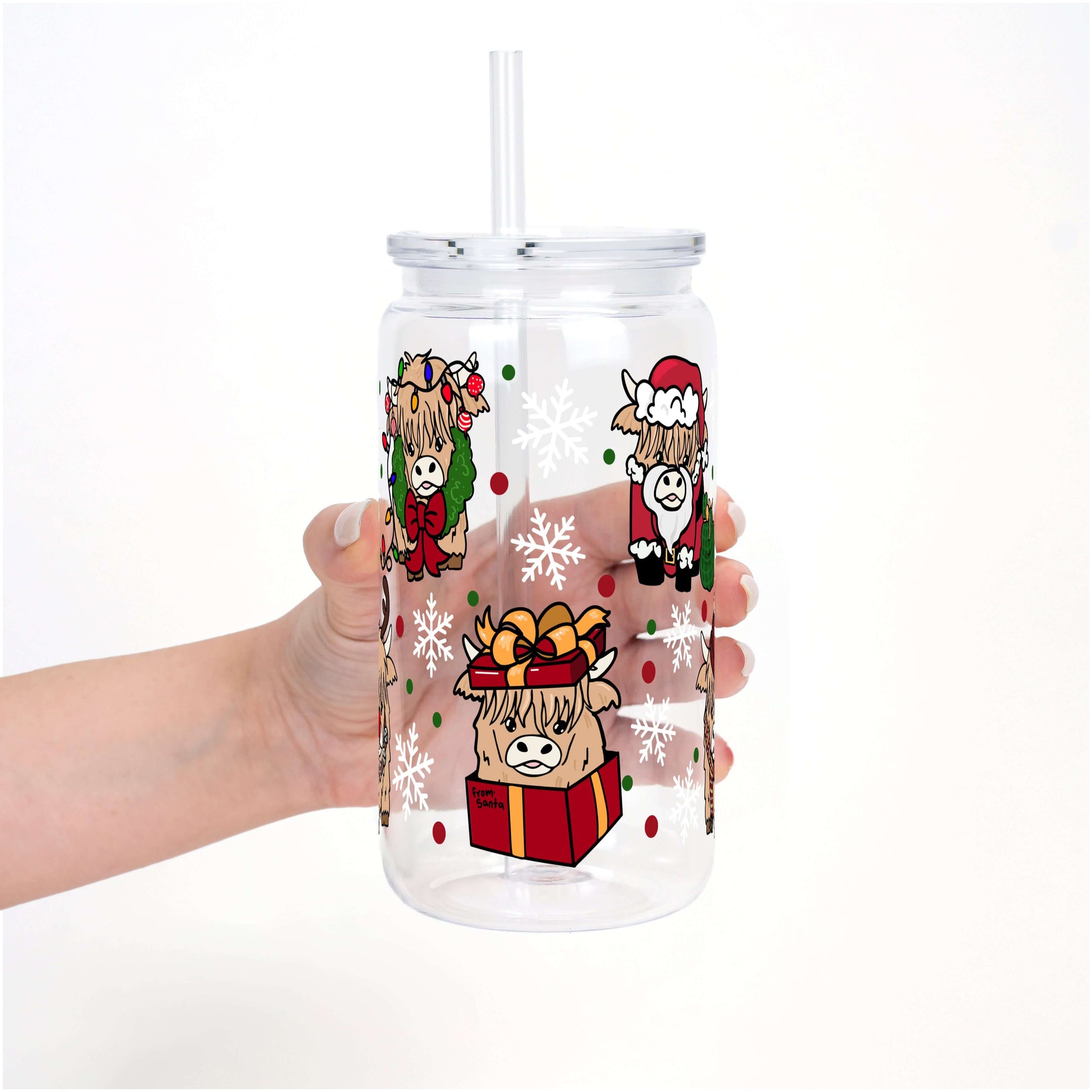 Highland Holiday 16oz Christmas Glass Can Cup Lid & Straw | Sip Sip Hooray