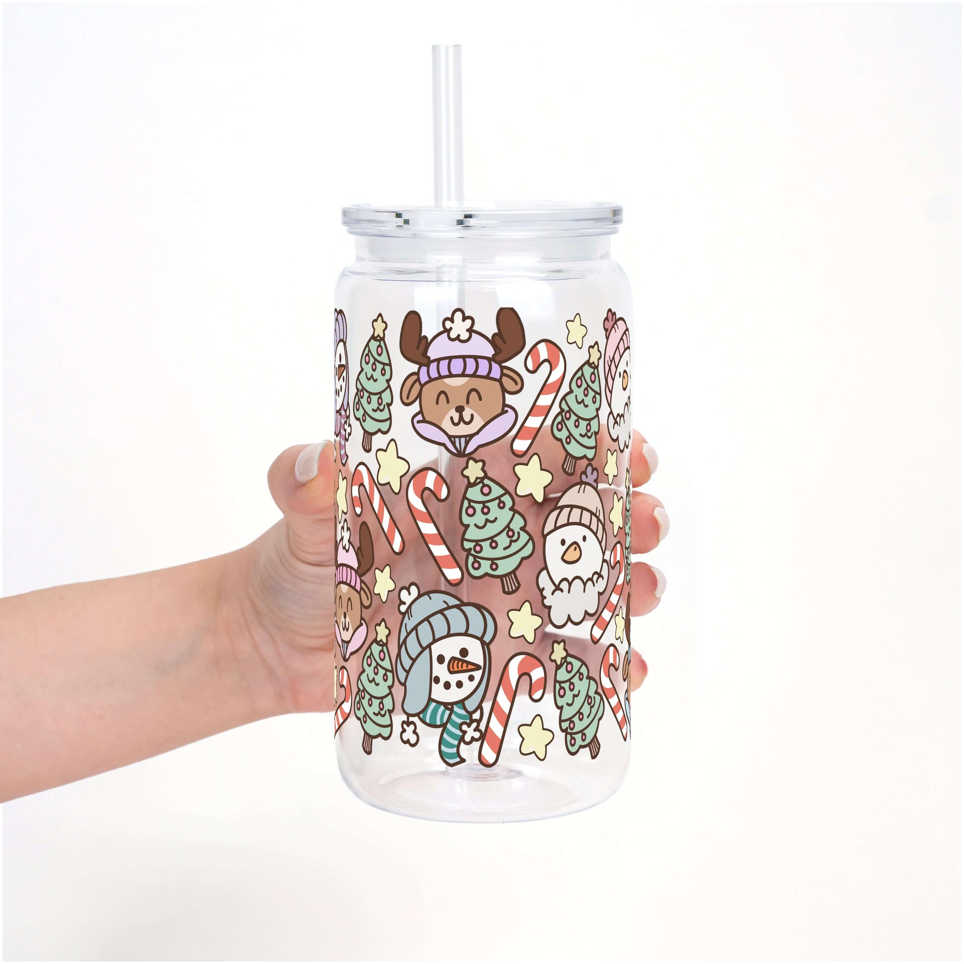 Christmas Cuties 16oz Glass Can Cup with Lid & Straw | Sip Sip Hooray