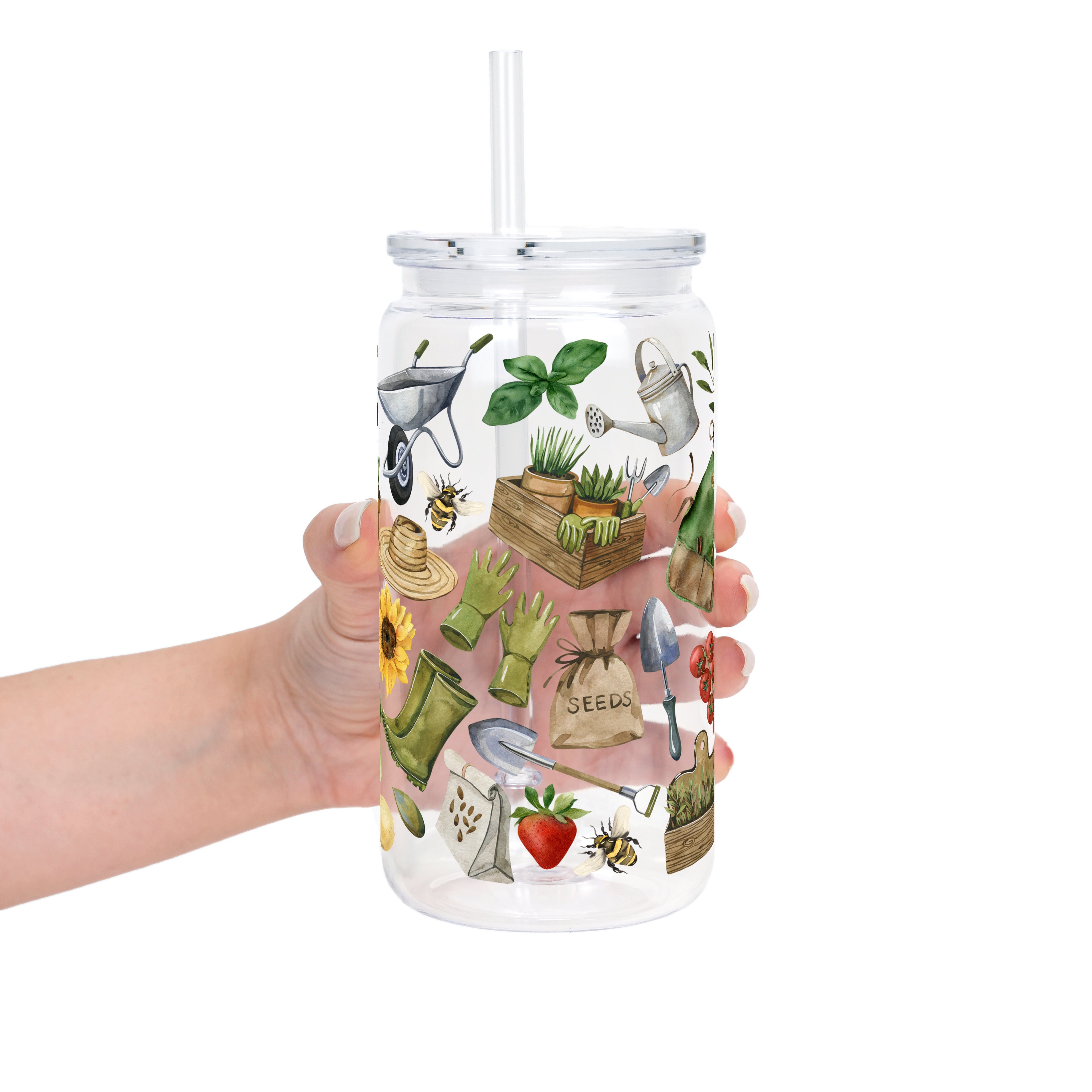 Garden Girl Glass Cup, Mug & Tumbler with Lid and Straw