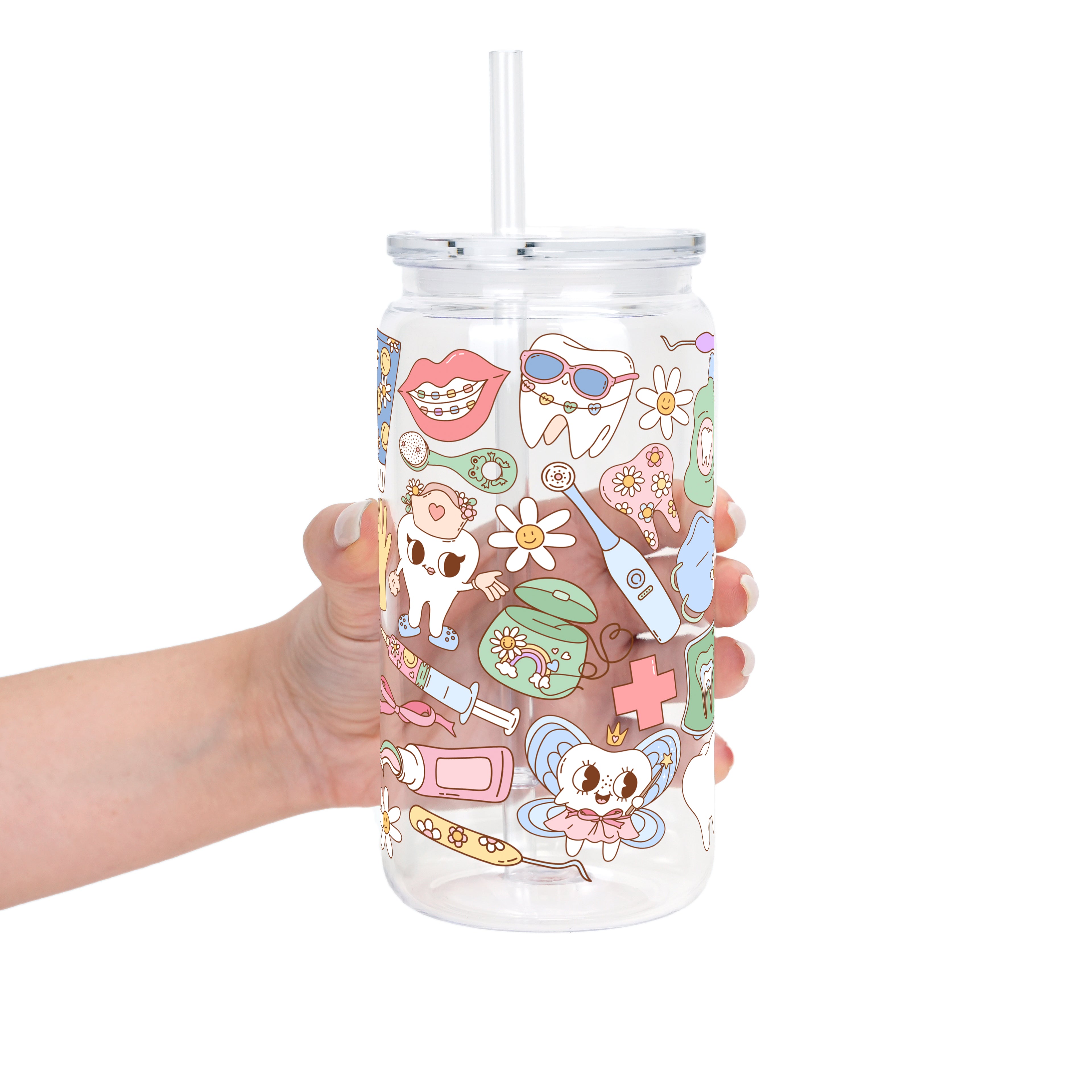 Groovy Dental Glass Cup, Mug & Tumbler with Lid and Straw