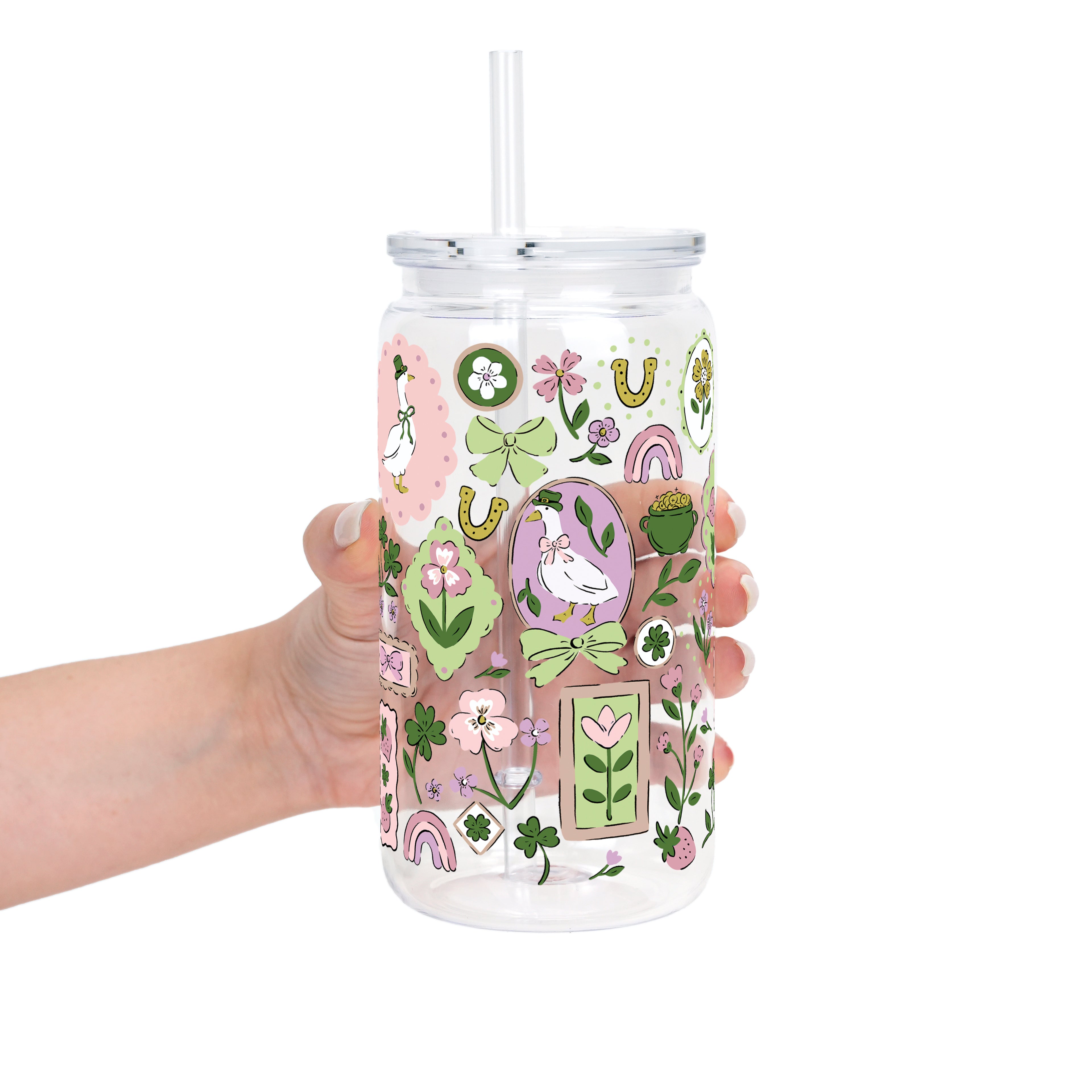 Lucky Geese Glass Cup, Mug & Tumbler with Lid and Straw
