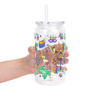 Watercolor Mardi Gras Glass Cup, Mug & Tumbler with Lid and Straw