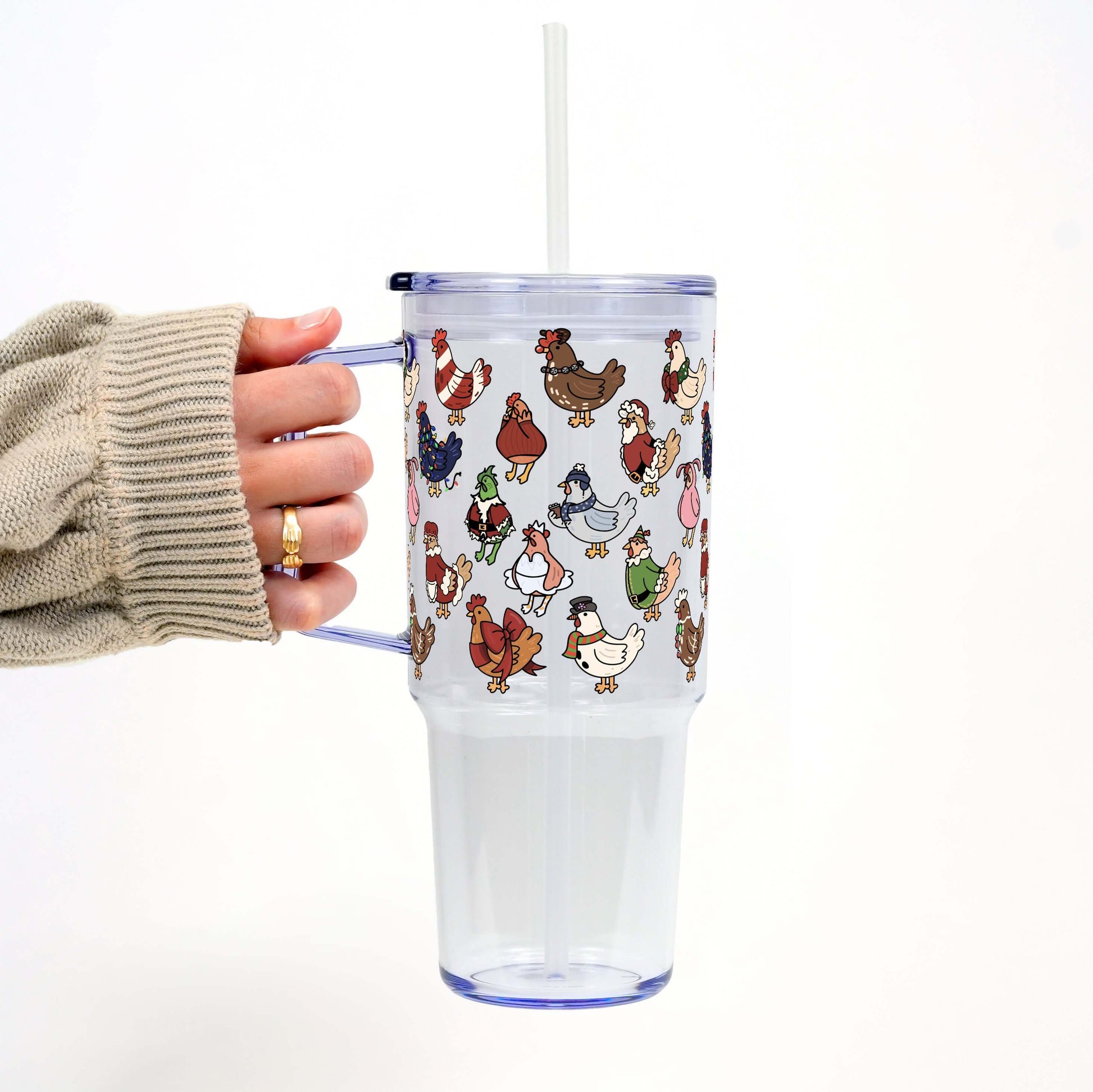 Festive Flock Christmas 40oz Tumbler with Handle Lid & Straw | Sip Sip Hooray