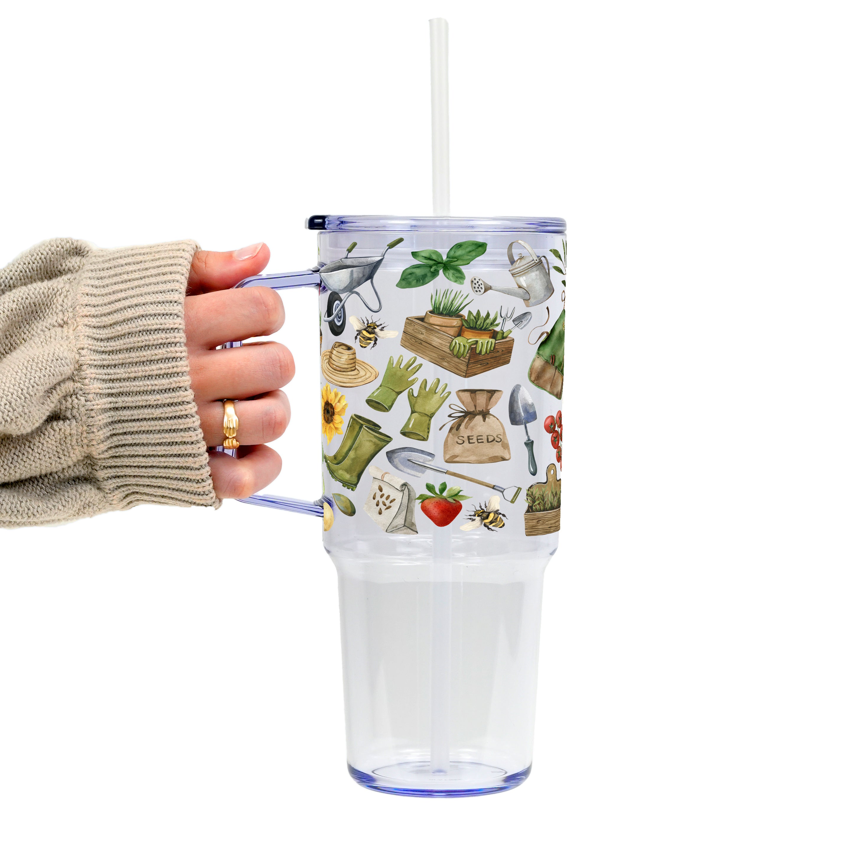Garden Girl Glass Cup, Mug & Tumbler with Lid and Straw
