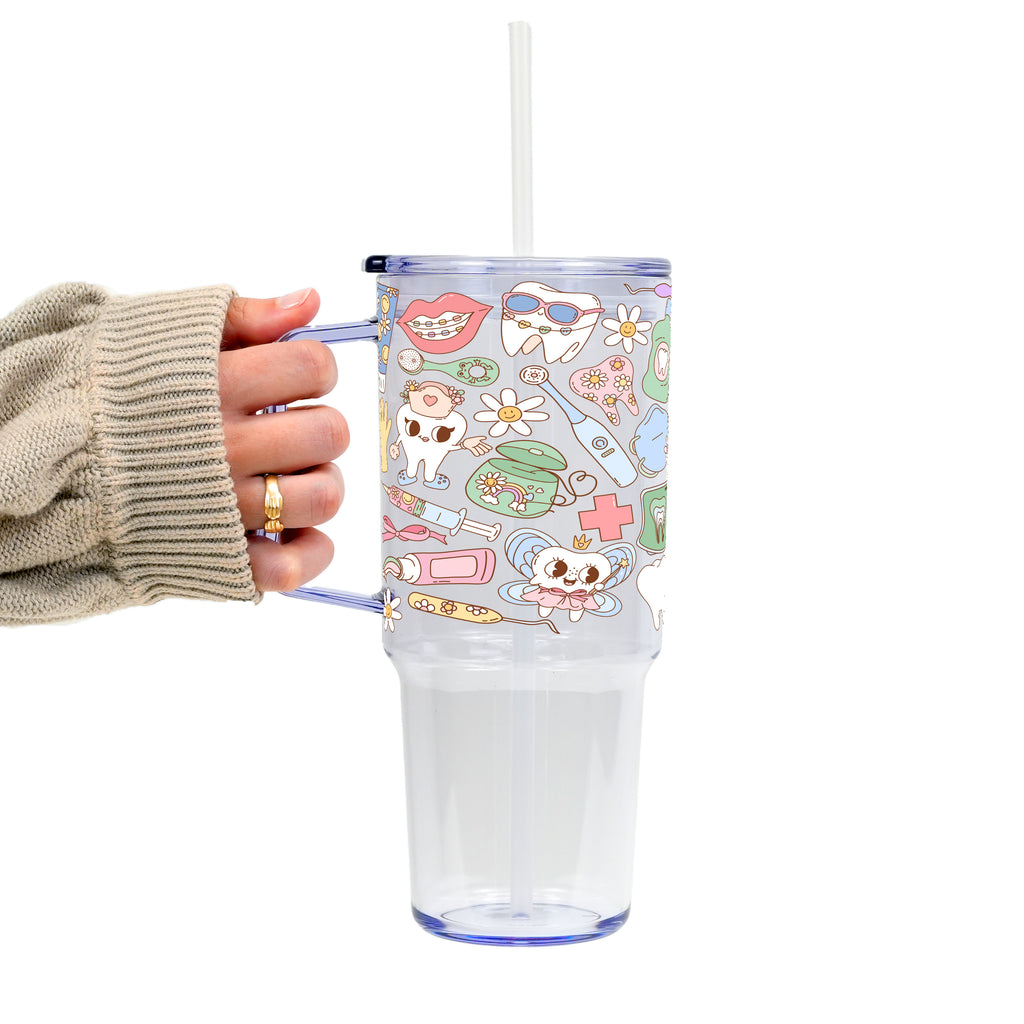 Groovy Dental Glass Cup, Mug & Tumbler with Lid and Straw