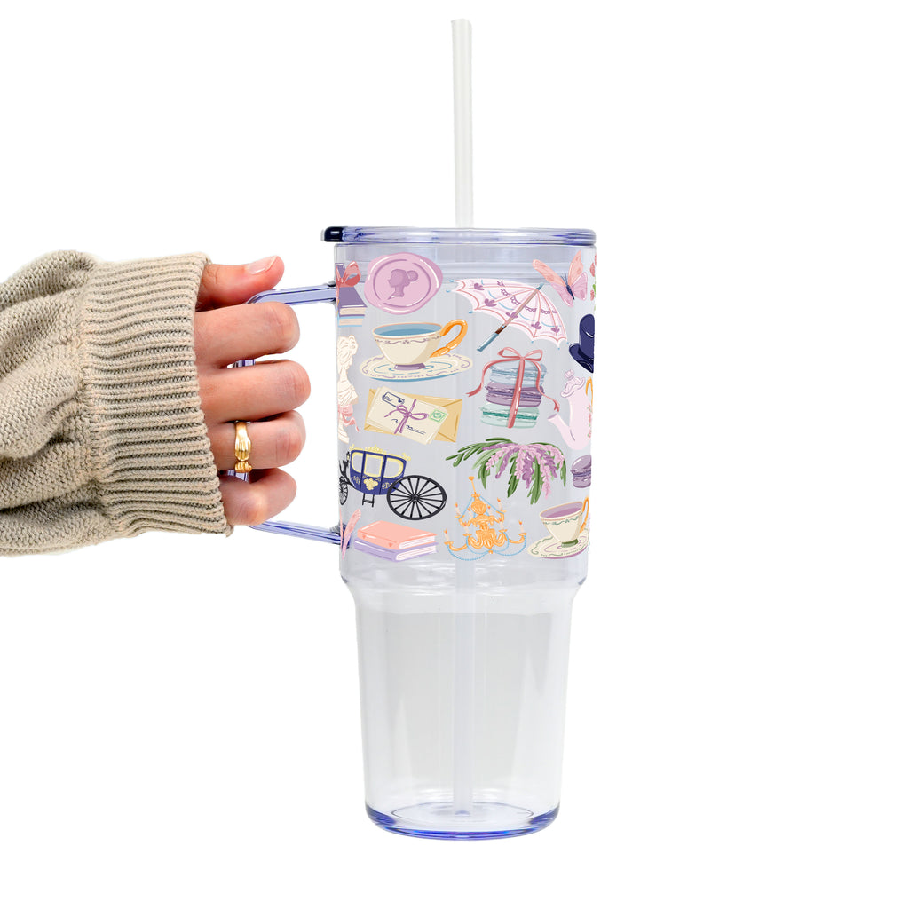 Regency Book Girl Glass Cup, Mug & Tumbler with Lid and Straw