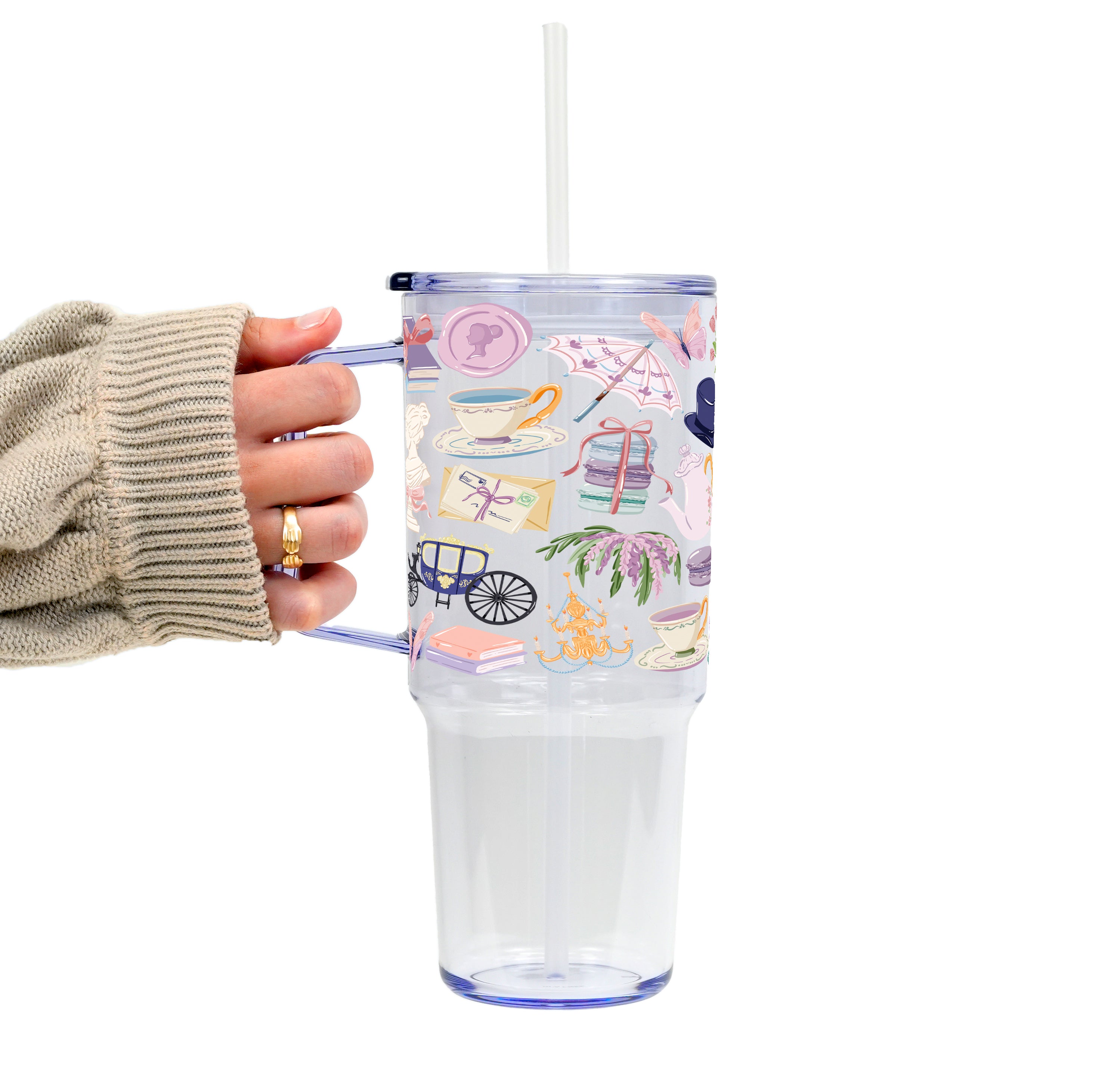 Regency Book Girl Glass Cup, Mug & Tumbler with Lid and Straw