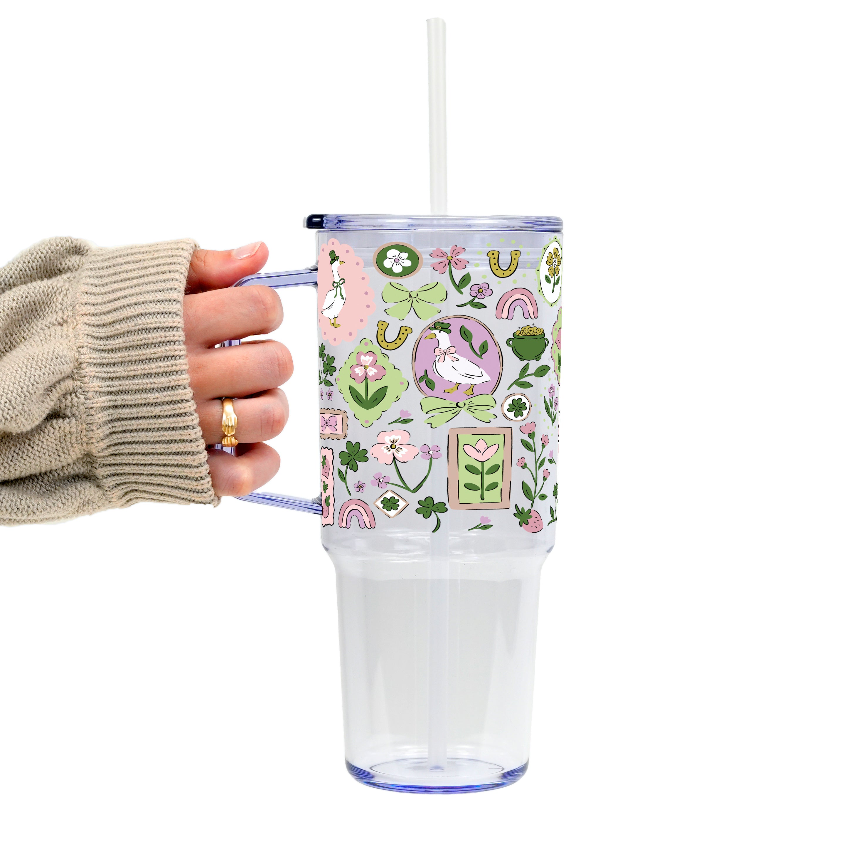 Lucky Geese Glass Cup, Mug & Tumbler with Lid and Straw