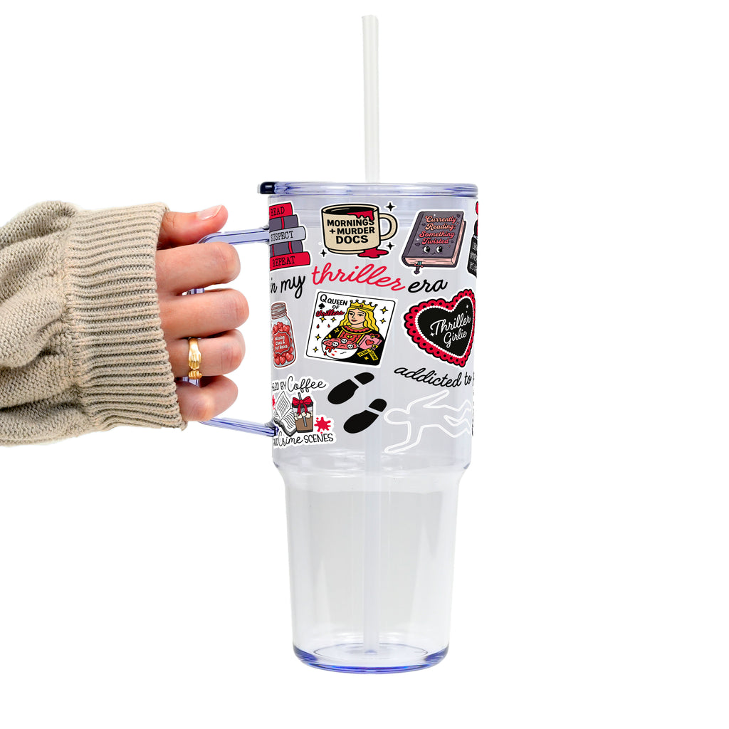 Thriller True Crime Glass Cup, Mug & Tumbler with Lid and Straw