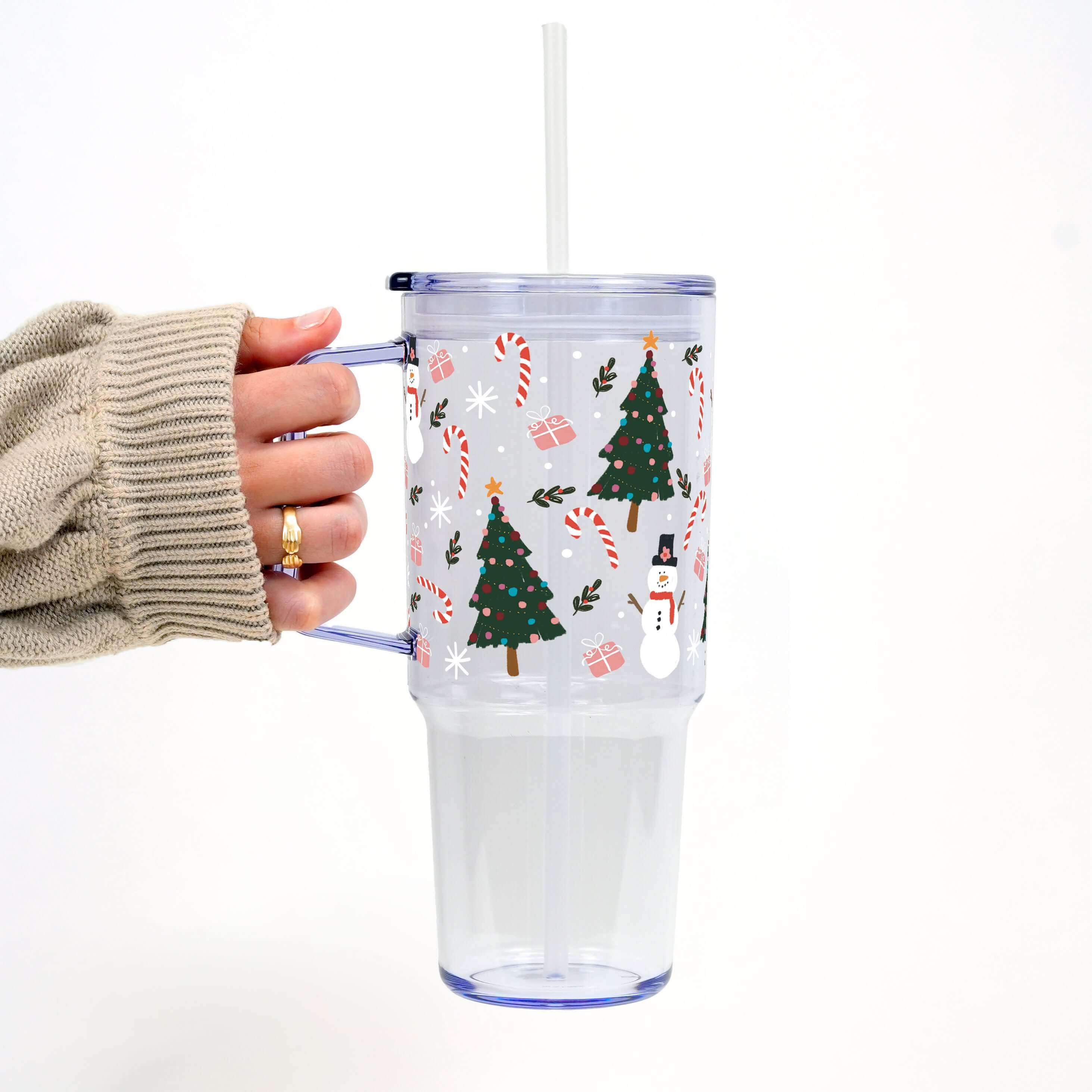 Jolly Little Christmas Tumbler with Handle Lid & Straw