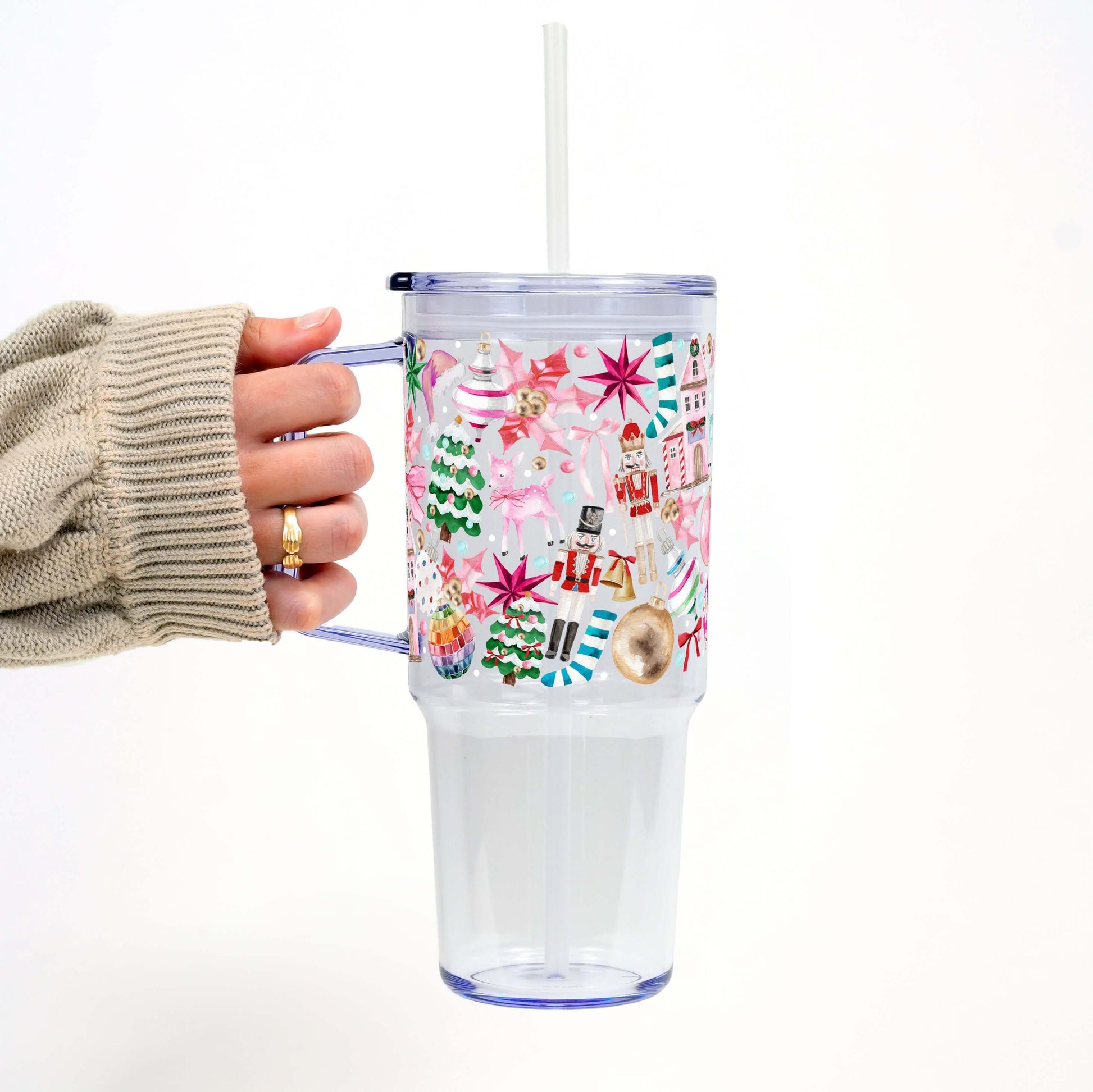 Whimsical Christmas 40oz Tumbler with Handle Lid & Straw | Sip Sip Hooray