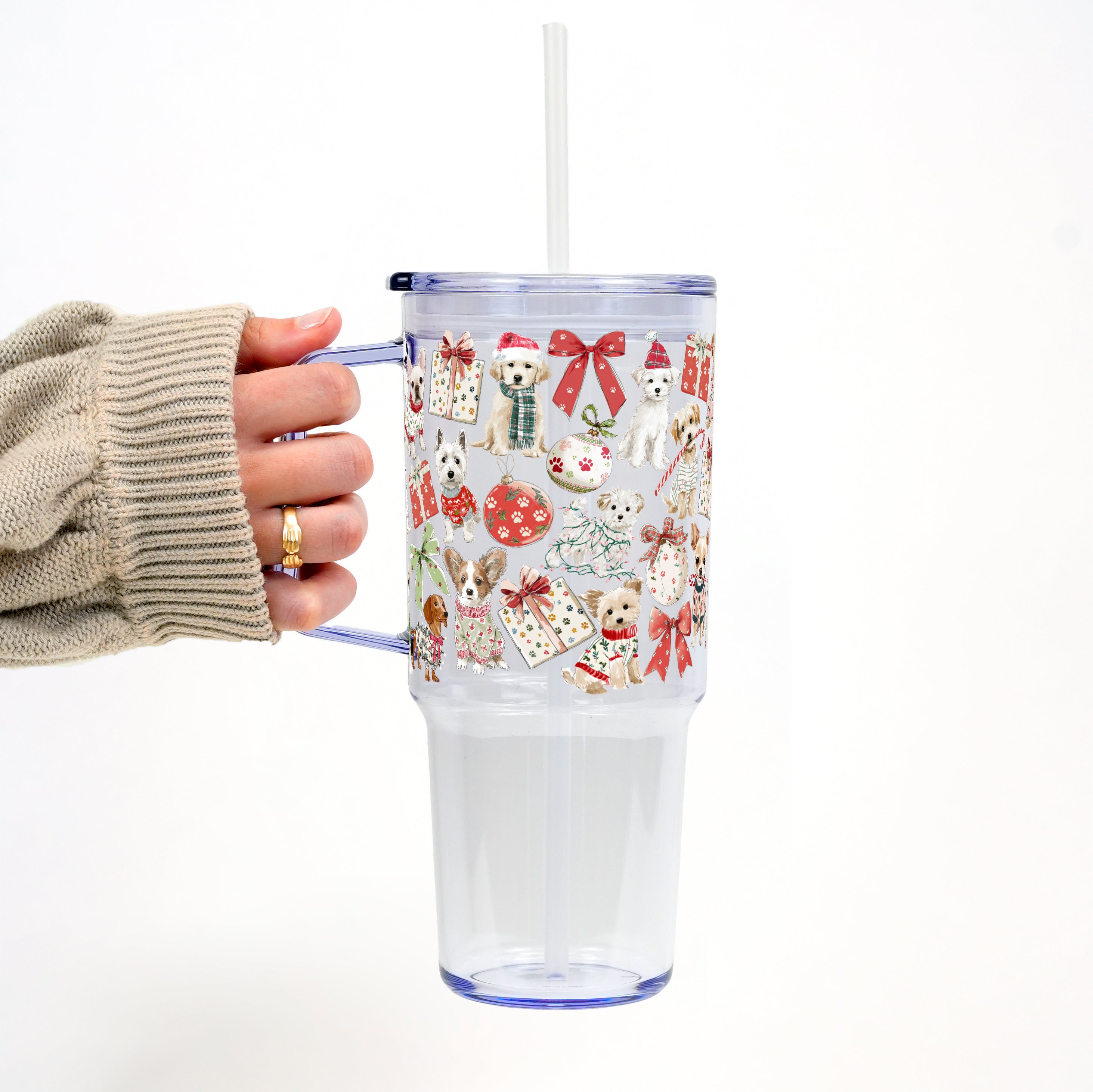 Holiday Pups Tumbler With Lid and Straw