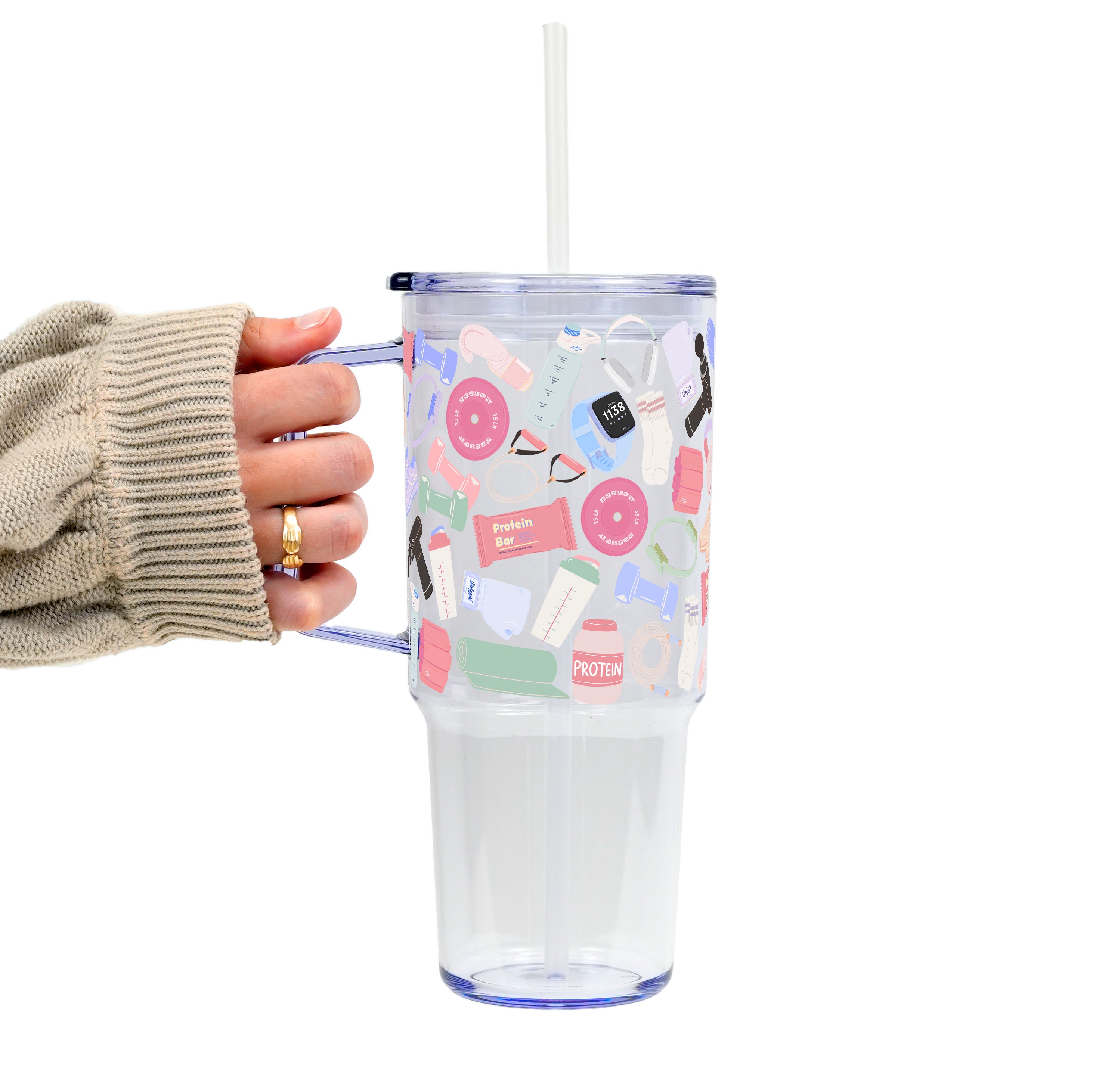 Gym Girly Tumbler with Handle Lid & Straw