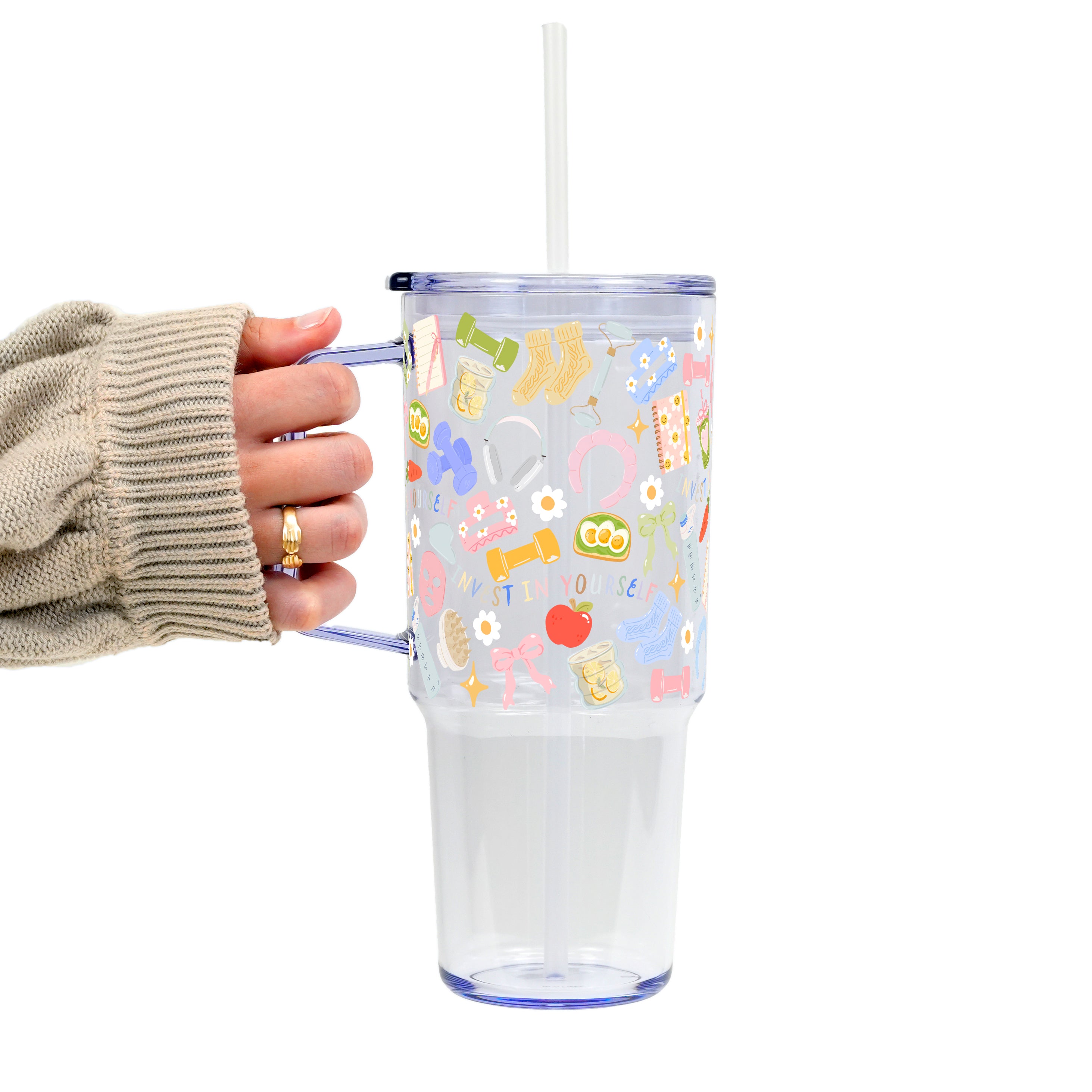 Wellness Girly Tumbler with Handle Lid & Straw