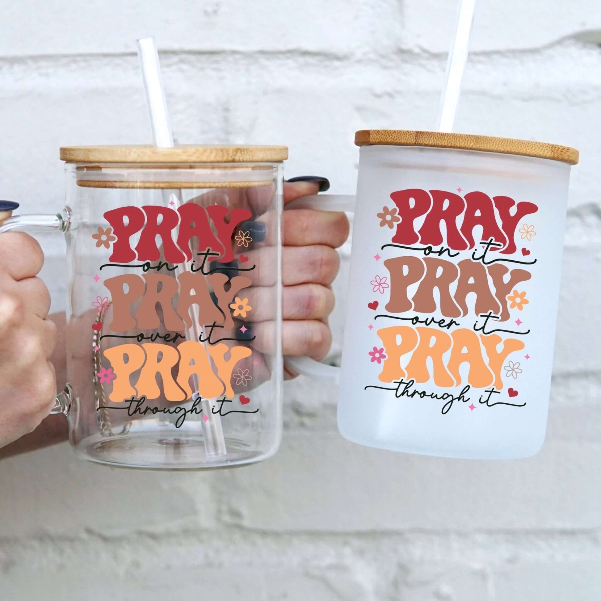Pray On It 17oz Glass Mug With Lid and Straw from Sip Sip Hooray – Drinkware