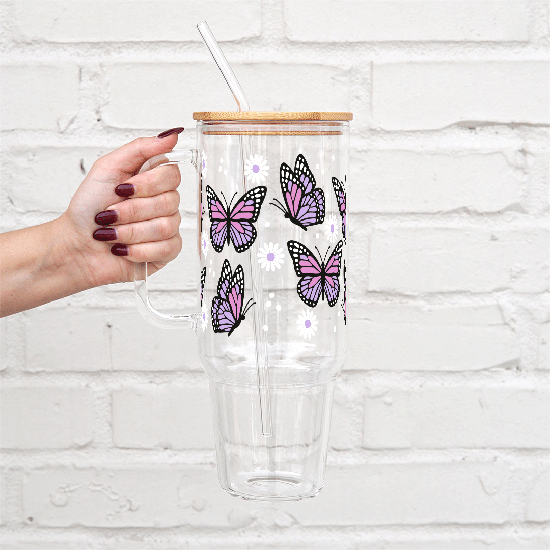 Purple Monarch Butterfly Tumbler With Lid and Straw