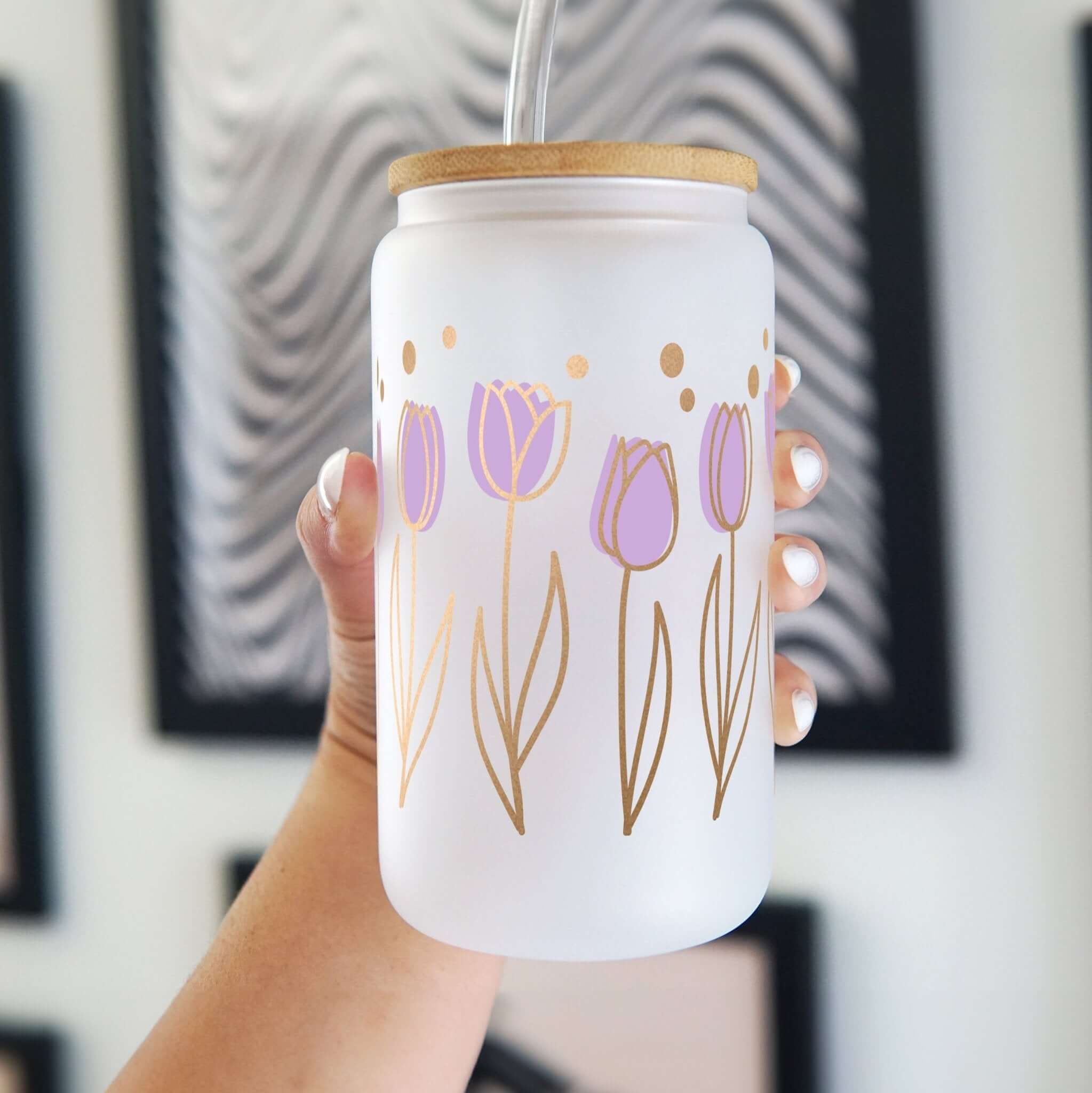 Purple Tulip Cup With Lid and Straw