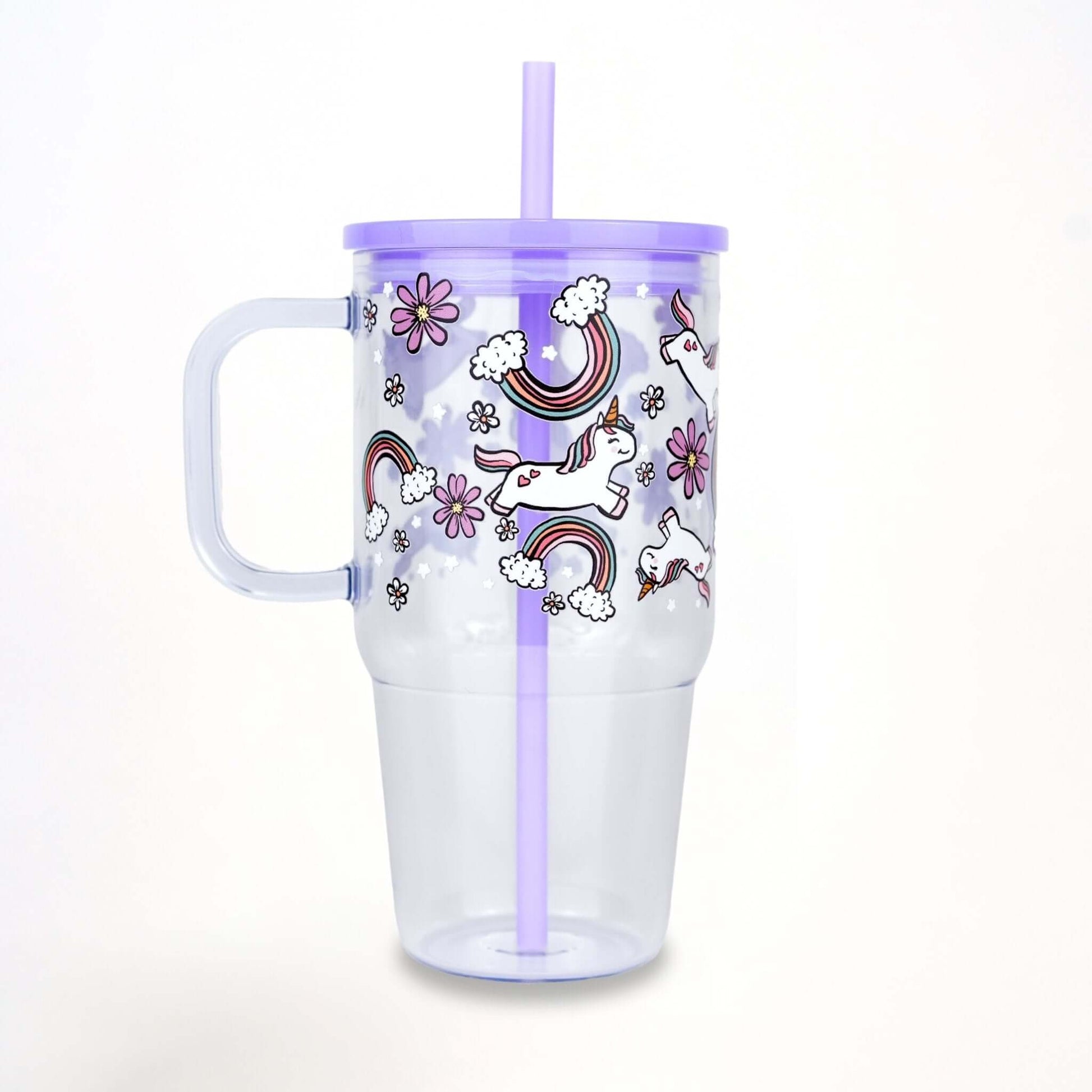 Purple Unicorns, Rainbows & Daisies 20oz Kids Tumbler with Handle, Lid & Straw from Sip Sip Hooray – Drinkware
