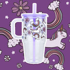 Purple Unicorns, Rainbows & Daisies 20oz Kids Tumbler with Handle, Lid & Straw from Sip Sip Hooray – Drinkware