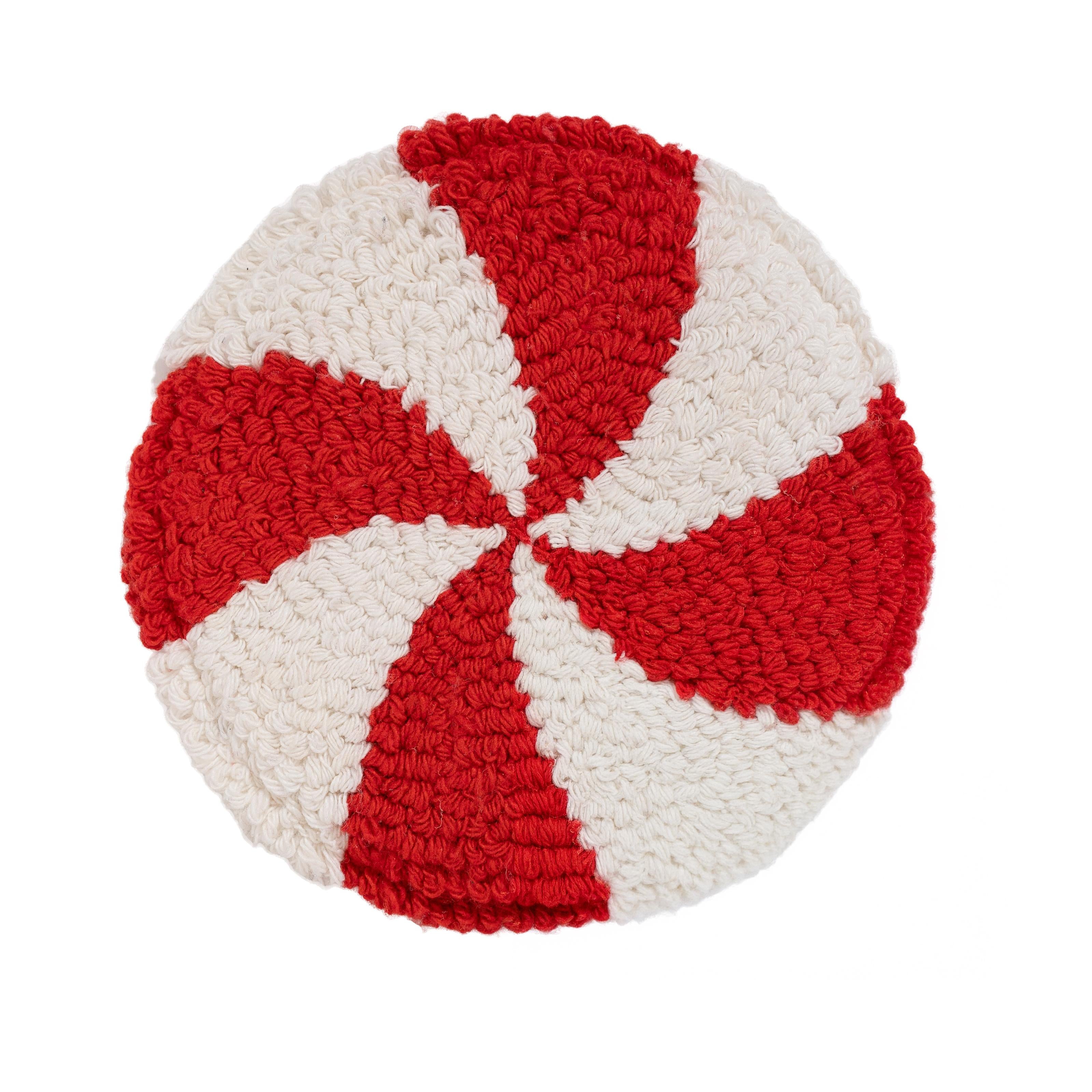 Red Peppermint Mug Rug, Tufted Coaster, Christmas Coffee Bar Decor