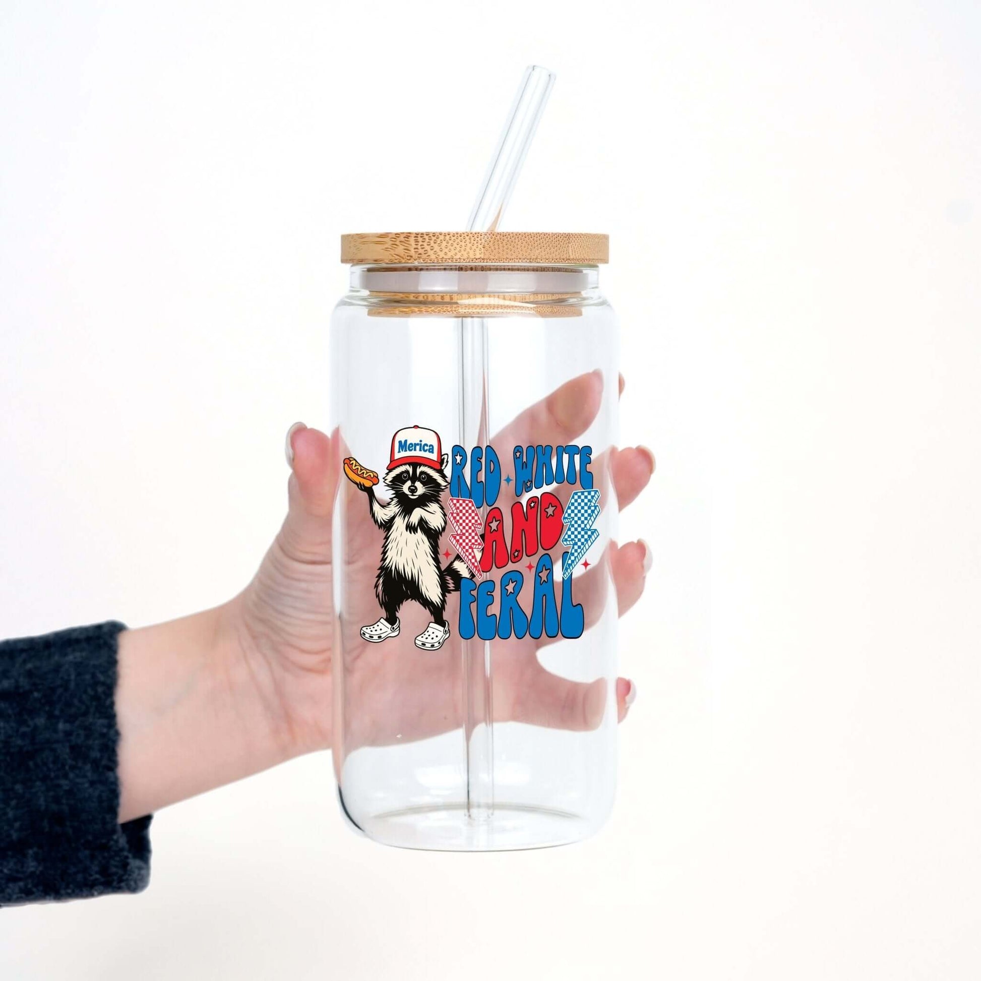 Red White and Feral Hot Dog Patriotic Raccoon Cup With Lid And Straw from Sip Sip Hooray – Tumblers