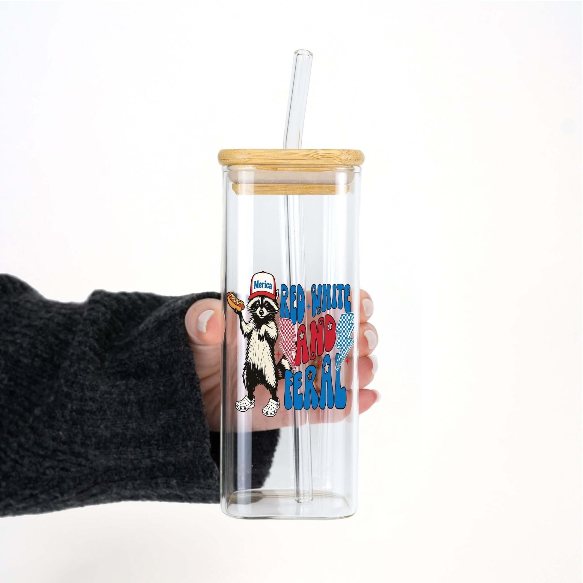 Red White and Feral Hot Dog Patriotic Raccoon Cup With Lid And Straw from Sip Sip Hooray – Tumblers