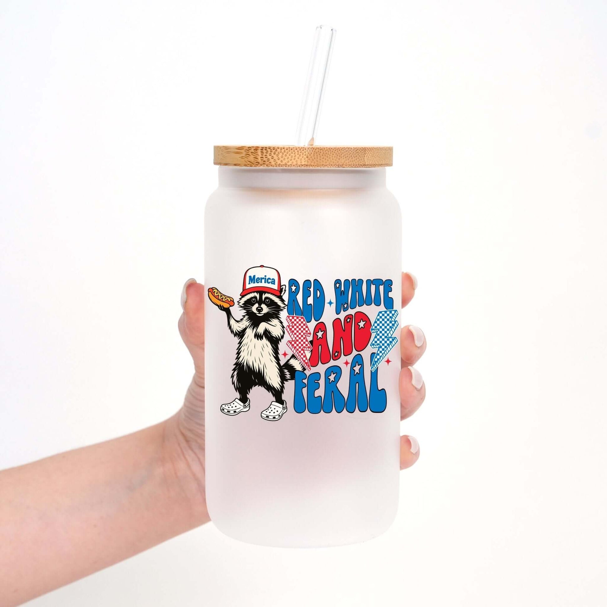 Red White and Feral Hot Dog Patriotic Raccoon Cup With Lid And Straw from Sip Sip Hooray – Tumblers