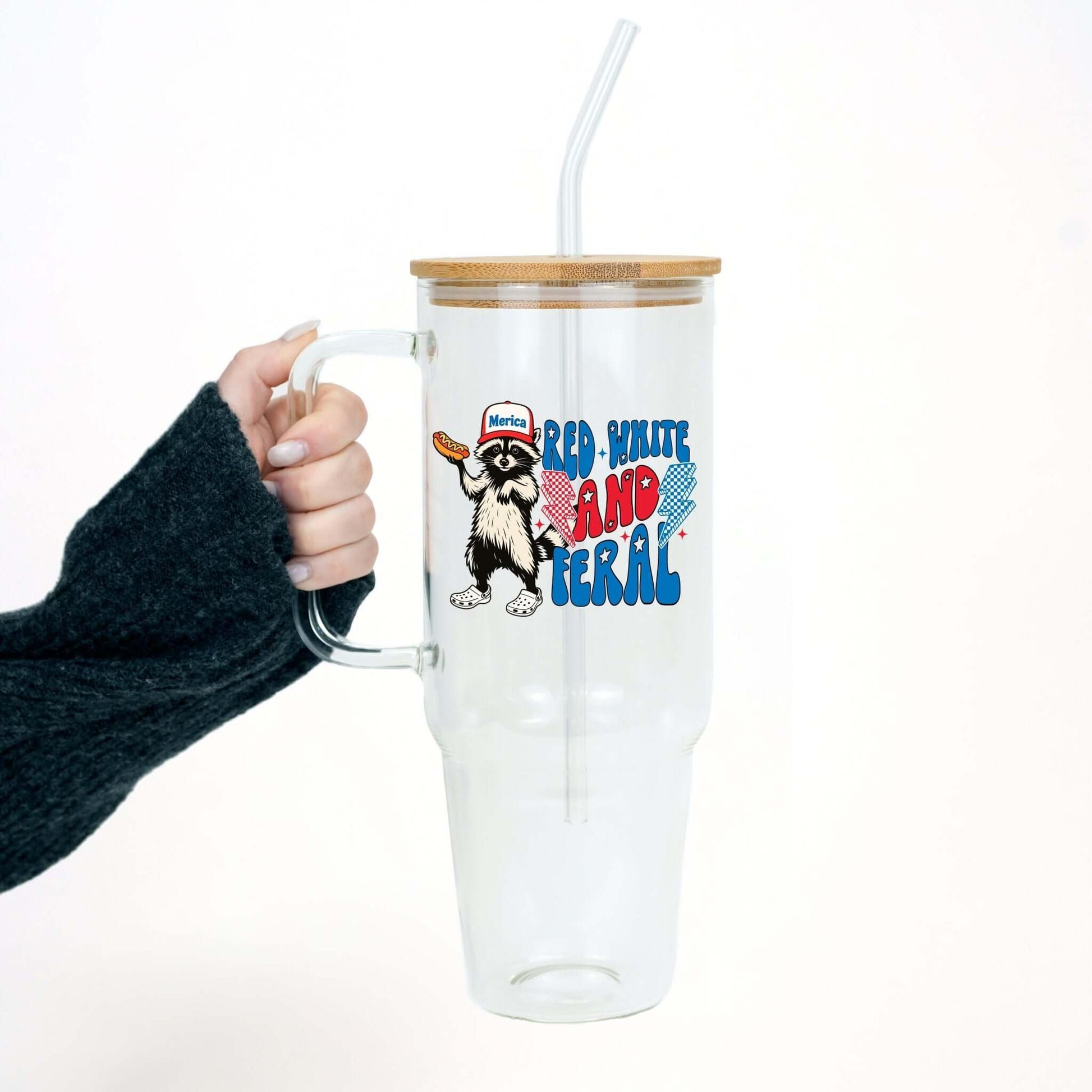 Red White and Feral Hot Dog Patriotic Raccoon Tumbler With Lid and Straw from Sip Sip Hooray – Tumblers