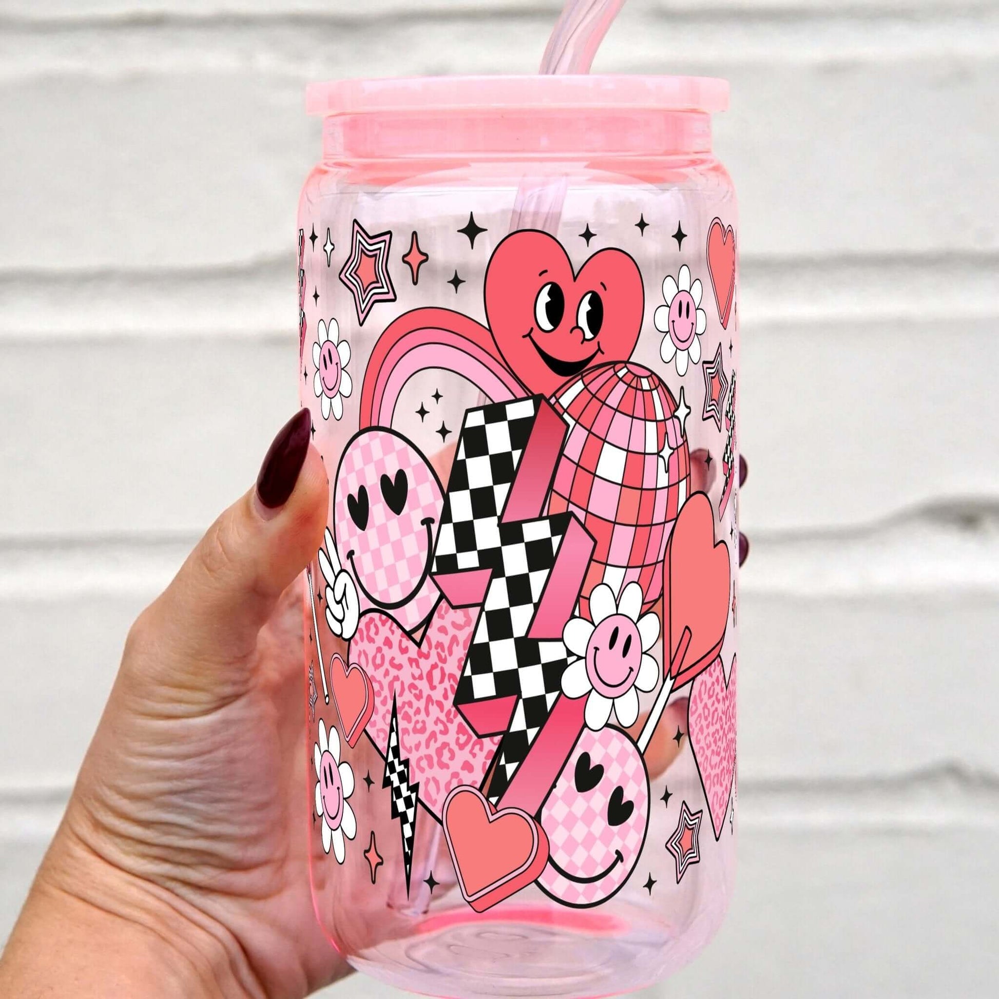 Retro Groovy Valentine Can Cup with Lid and Straw from Sip Sip Hooray – Tumblers