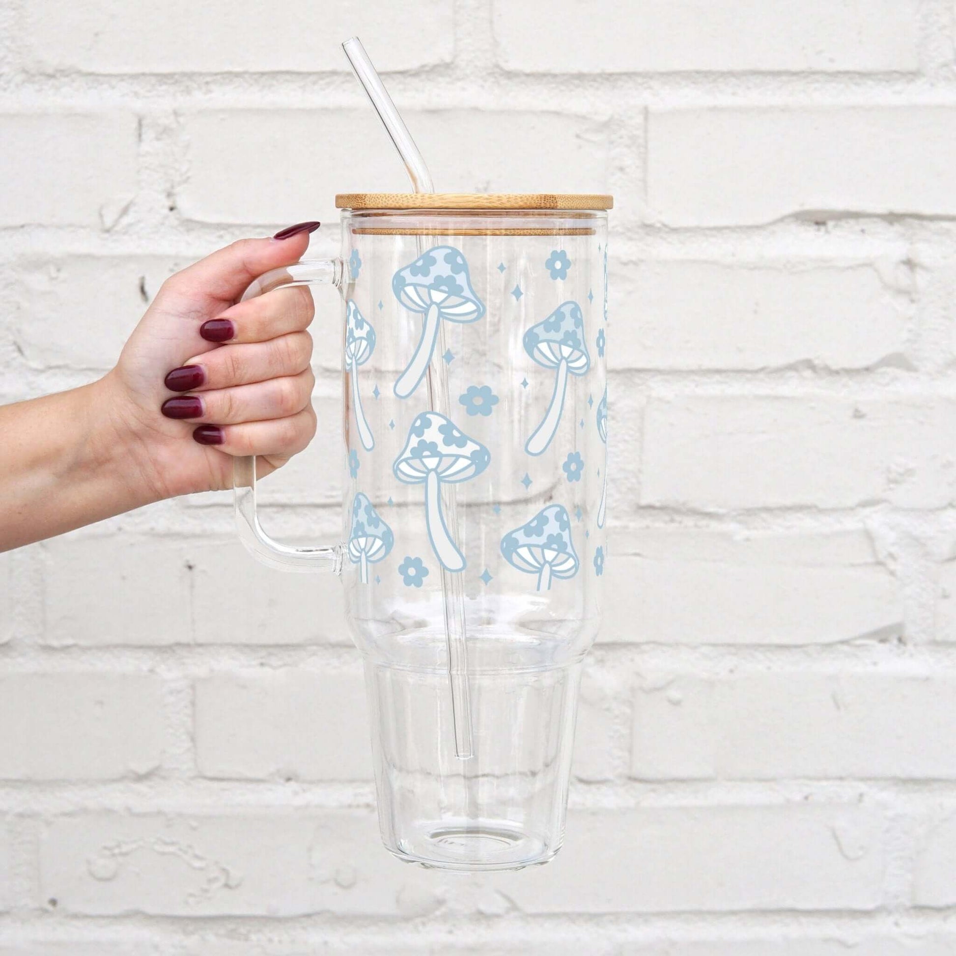 Retro Mushrooms 40oz Glass Tumbler With Lid and Straw from Sip Sip Hooray – Drinkware
