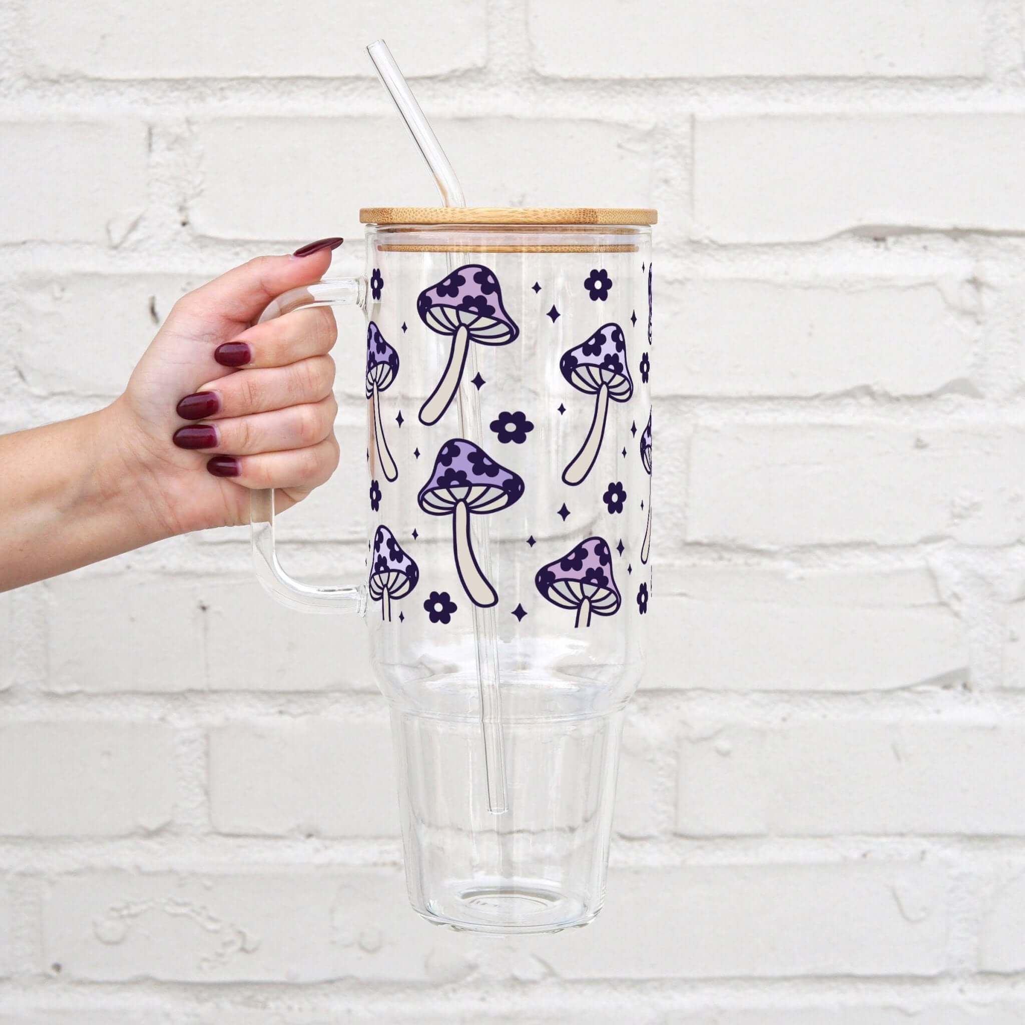 Retro Mushrooms Tumbler With Lid and Straw