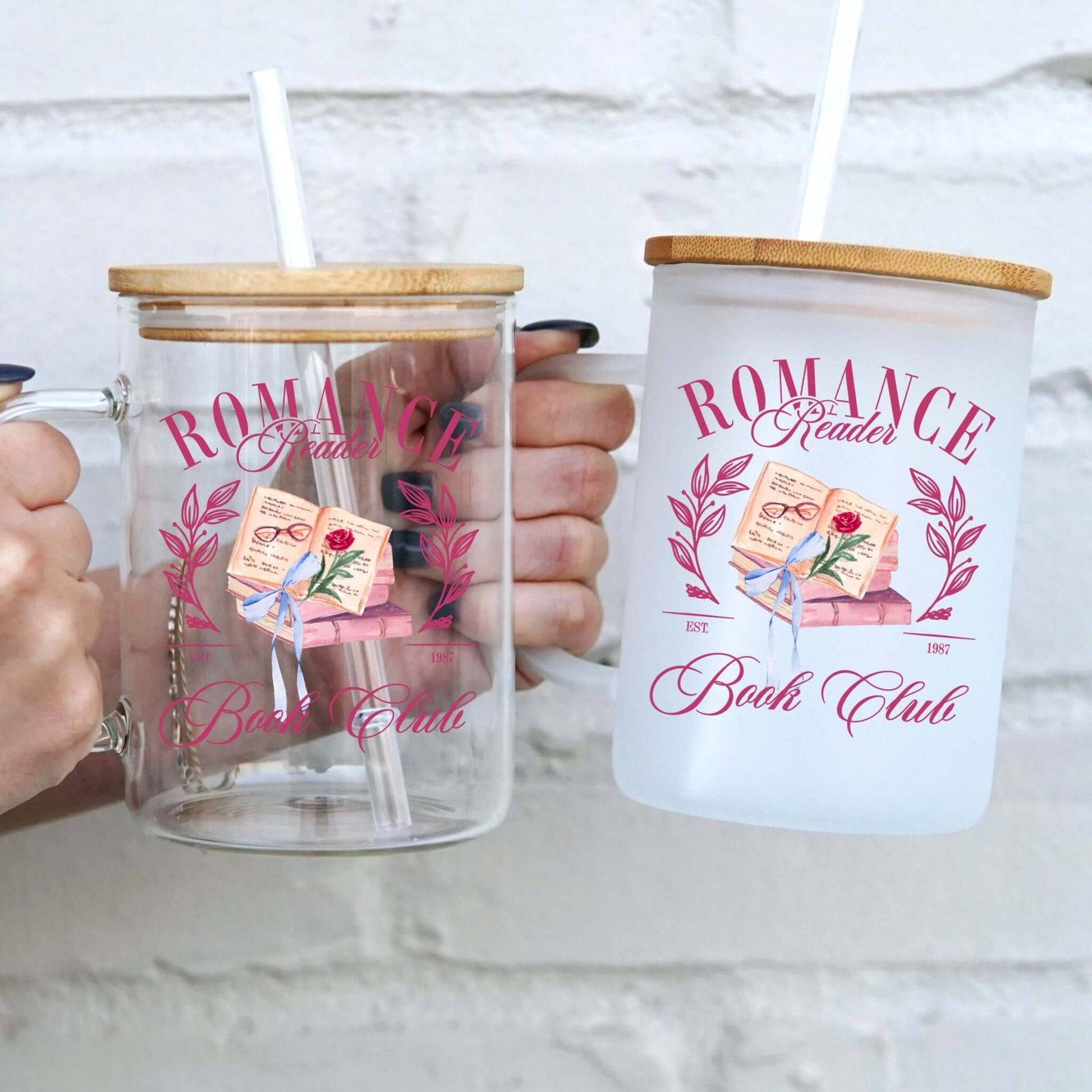 Romance Reader Book Club 17oz Glass Mug With Lid and Straw from Sip Sip Hooray – Mugs