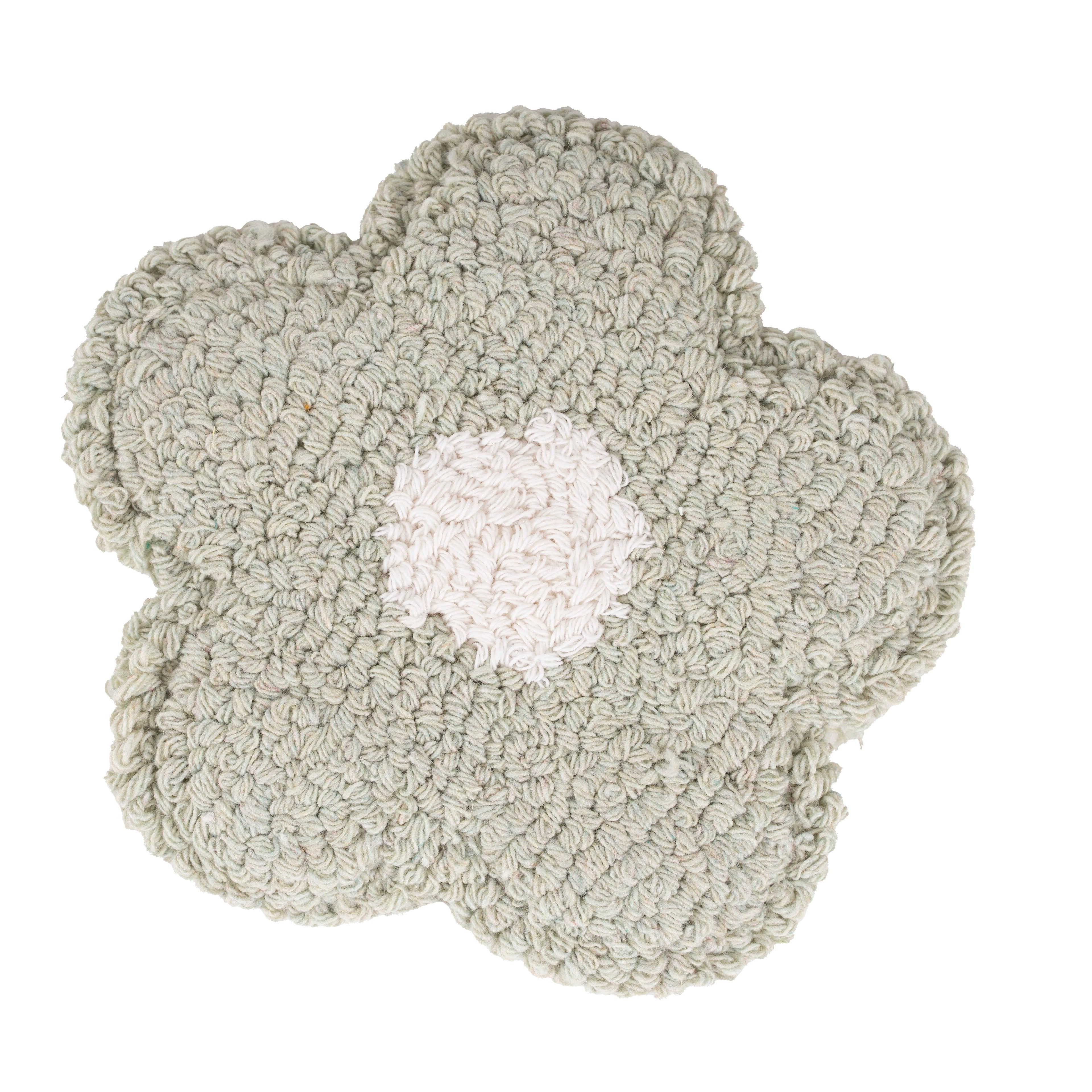 Sage Daisy Mug Rug, Tufted Coaster, Cottagecore Coffee Bar Decor