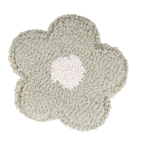 Sage Daisy Mug Rug, Tufted Coaster, Cottagecore Coffee Bar Decor