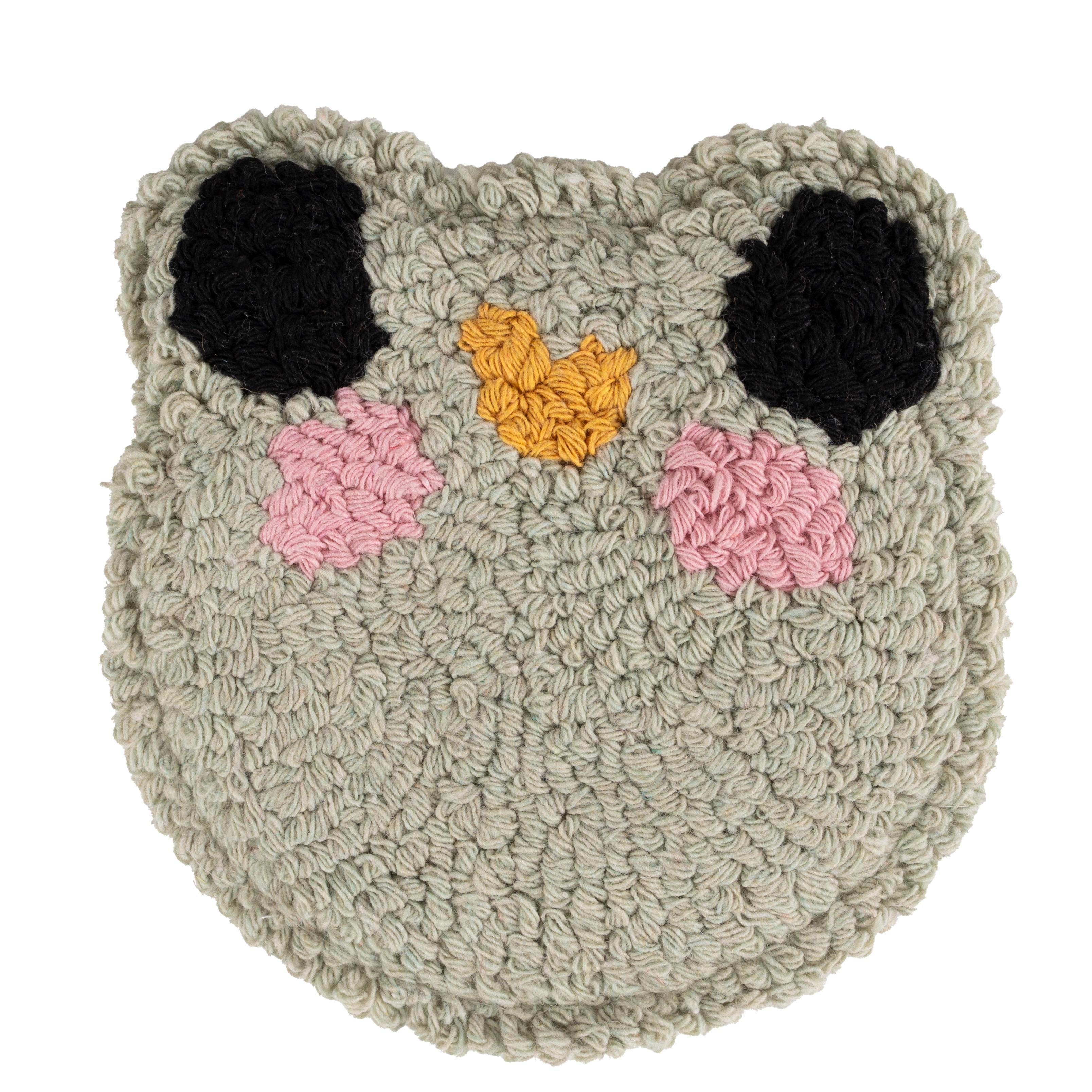 Sage Frog Mug Rug, Tufted Coaster, Cottagecore Animal Coffee Bar Decor
