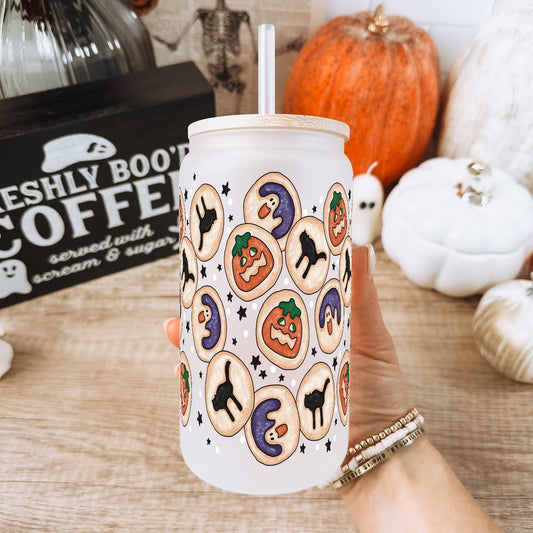 Spooky Cookies 16oz Glass Can Cup With Lid and Straw