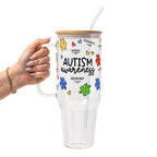 Autism Awareness Puzzle Piece Glass Cup, Mug & Tumbler with Lid and Straw