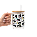 Black Cats on Books Glass Cup, Mug & Tumbler with Lid and Straw