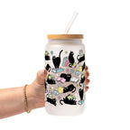 Black Cats on Books Glass Cup, Mug & Tumbler with Lid and Straw