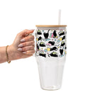 Black Cats on Books Glass Cup, Mug & Tumbler with Lid and Straw