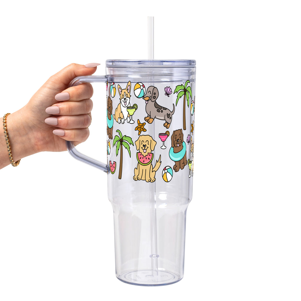 Beach Pups Glass Cup, Mug & Tumbler with Lid and Straw