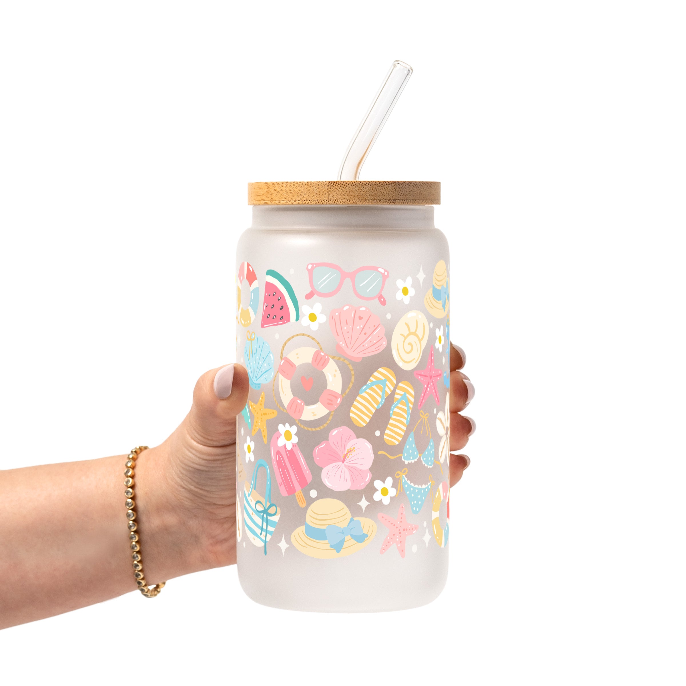 Beach Day Glass Cup, Mug & Tumbler with Lid and Straw