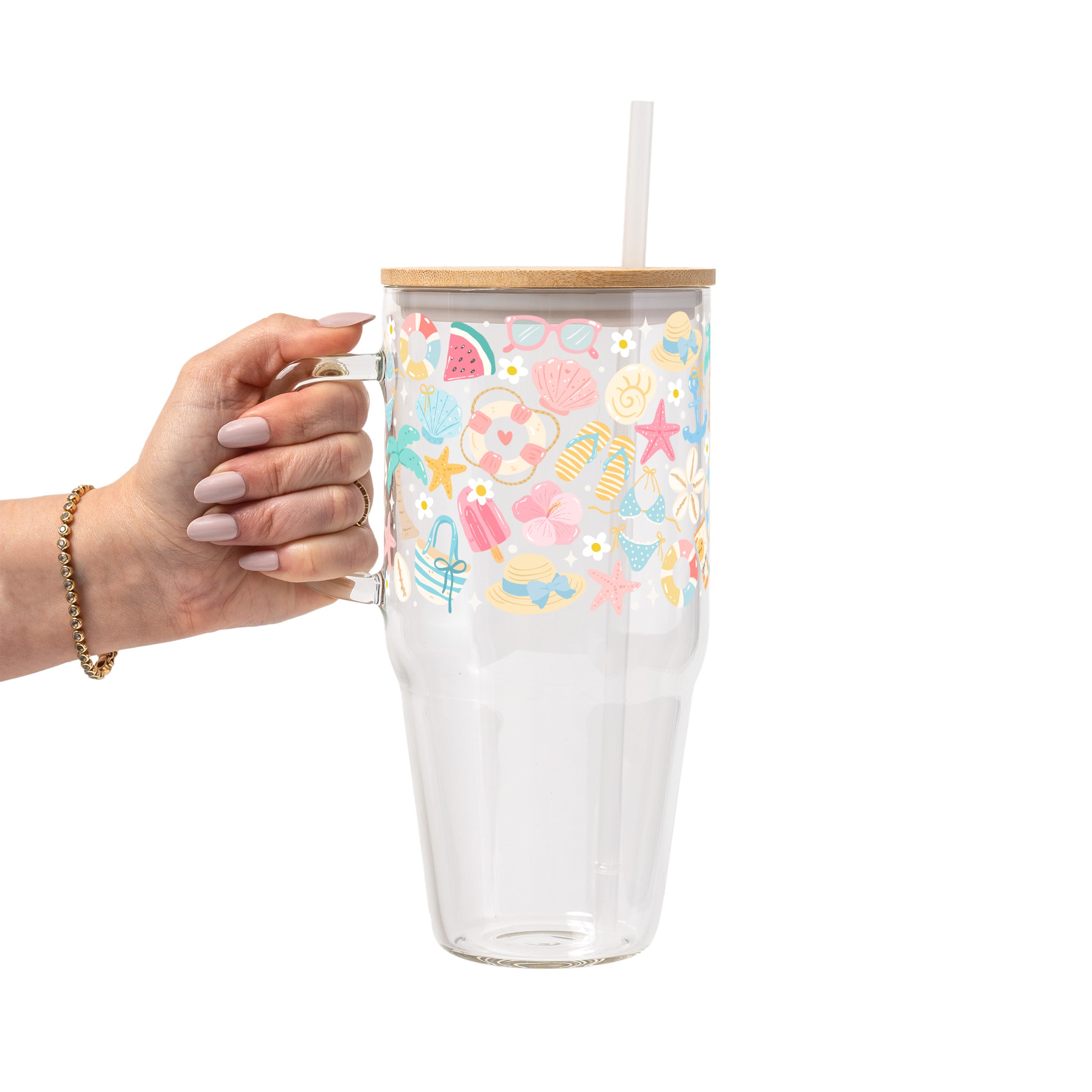 Beach Day Glass Cup, Mug & Tumbler with Lid and Straw