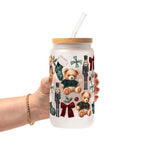 Plaid Teddy Christmas Glass Cup, Mug & Tumbler with Lid and Straw