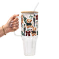 Plaid Teddy Christmas Glass Cup, Mug & Tumbler with Lid and Straw