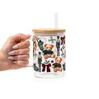 Plaid Teddy Christmas Glass Cup, Mug & Tumbler with Lid and Straw