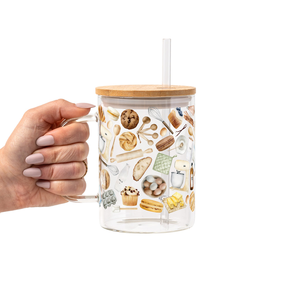 Baking Lover Glass Cup, Mug & Tumbler with Lid and Straw