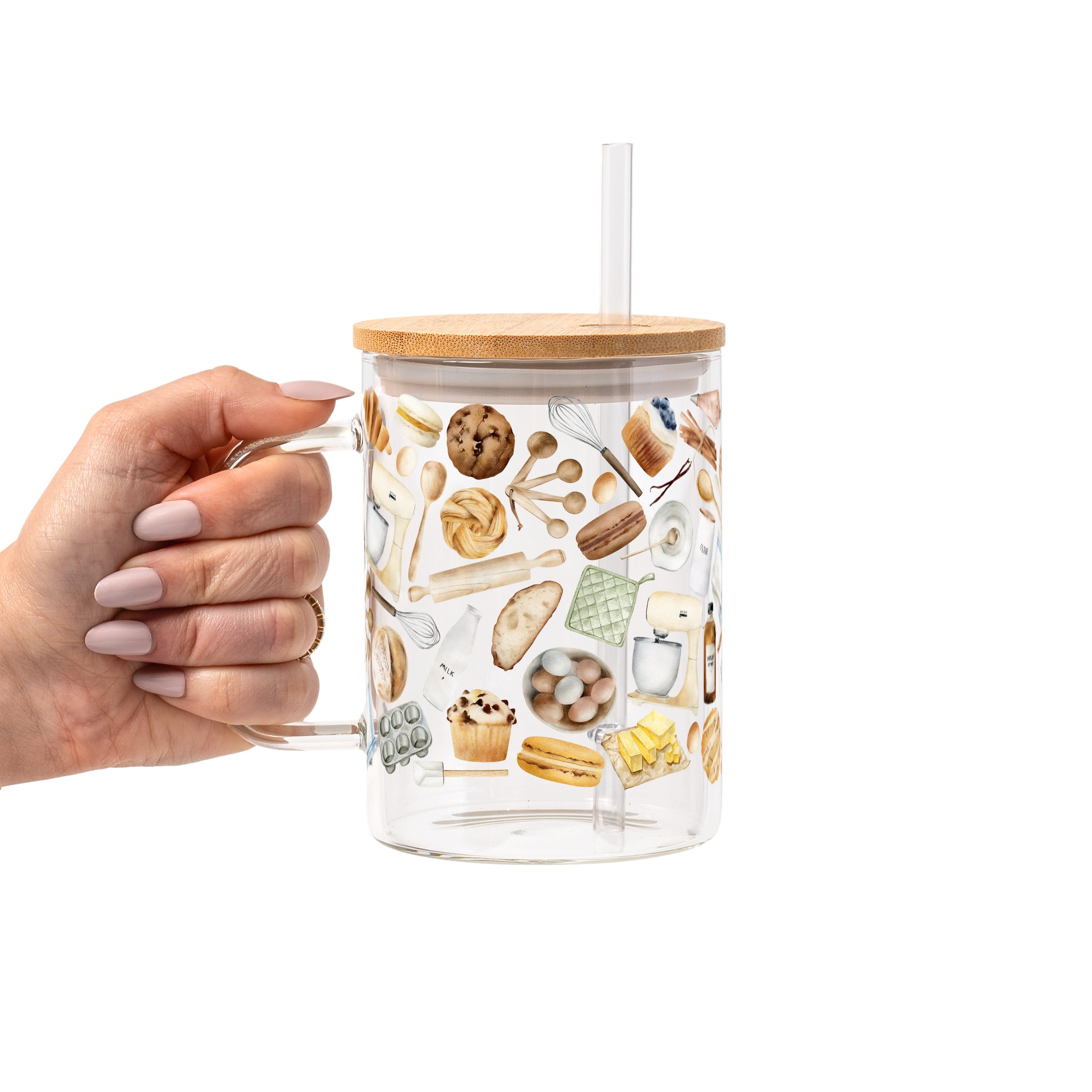 Baking Lover Glass Cup, Mug & Tumbler with Lid and Straw