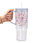 Breast Cancer Awareness Pink Ribbon Glass Cup, Mug & Tumbler with Lid and Straw